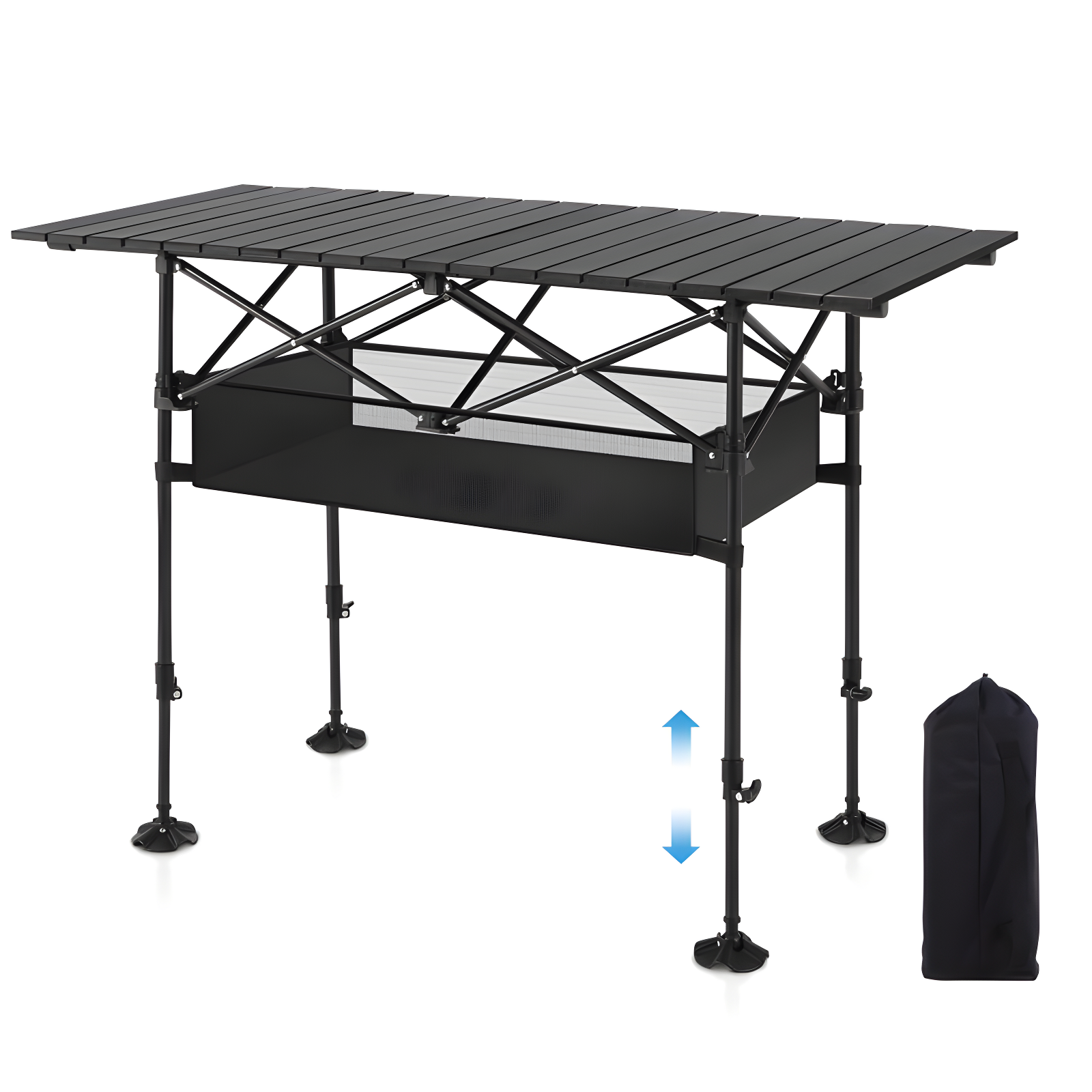 Folding Camping Table, Portable Aluminum Roll-Up Picnic Backpacking Table With Adjustable Height, Large Storage And Carrying Bag For Picnic, Camping, BBQ, Party, Backyard, Beach