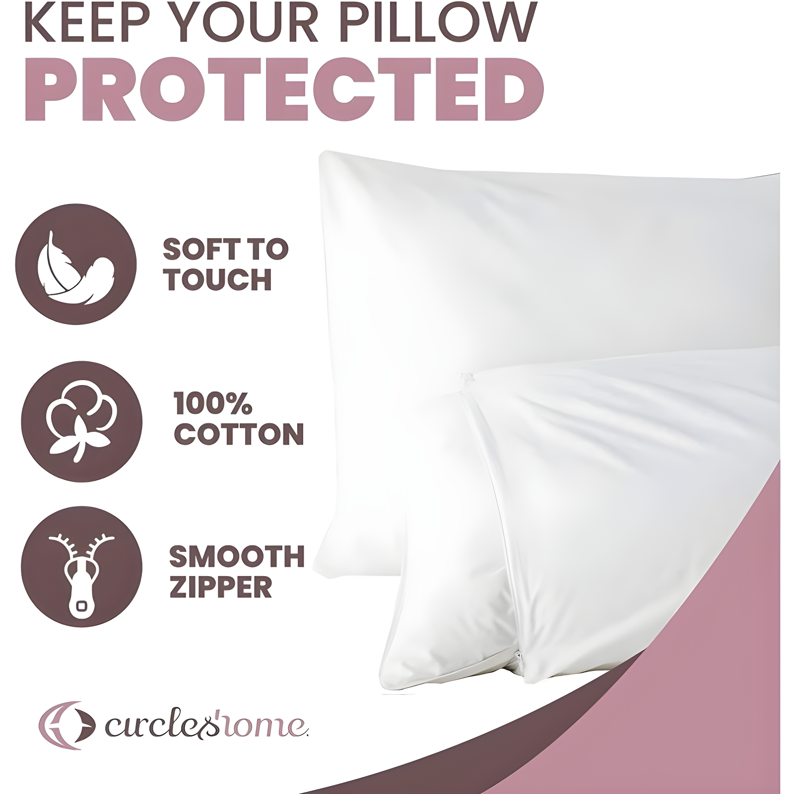 Circles Home 100% Cotton Breathable Queen Pillow Protector with Zipper – (6 Pack)