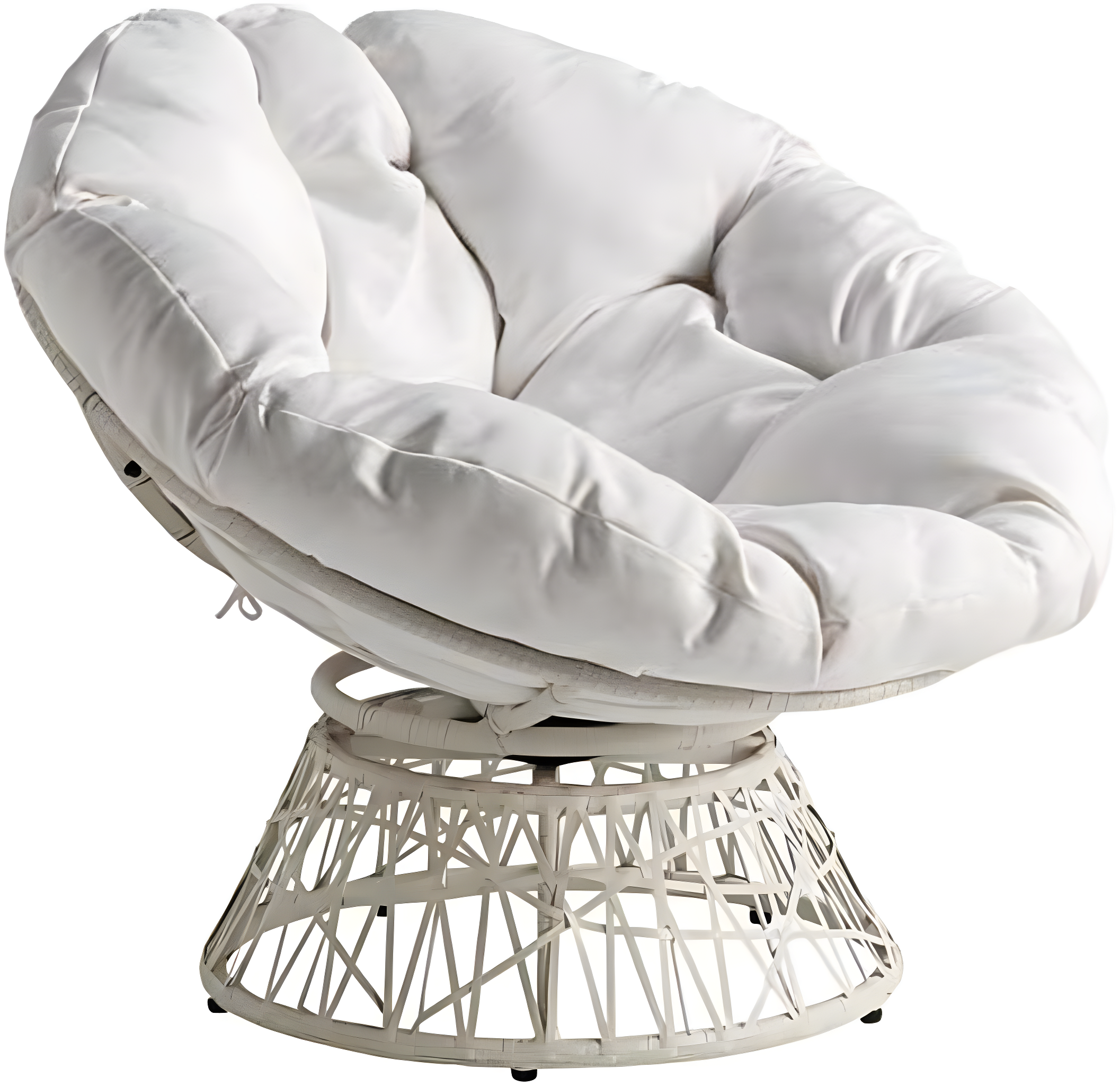 Swivel White Papasan Chair with Metal Frame and Plush Cushion