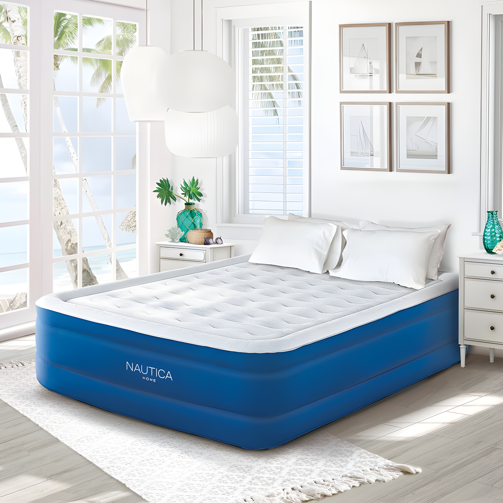 Nautica SupportAire Inflatable Air Mattress with Anti-Leak Built-in Pump, Puncture Resistant Vinyl