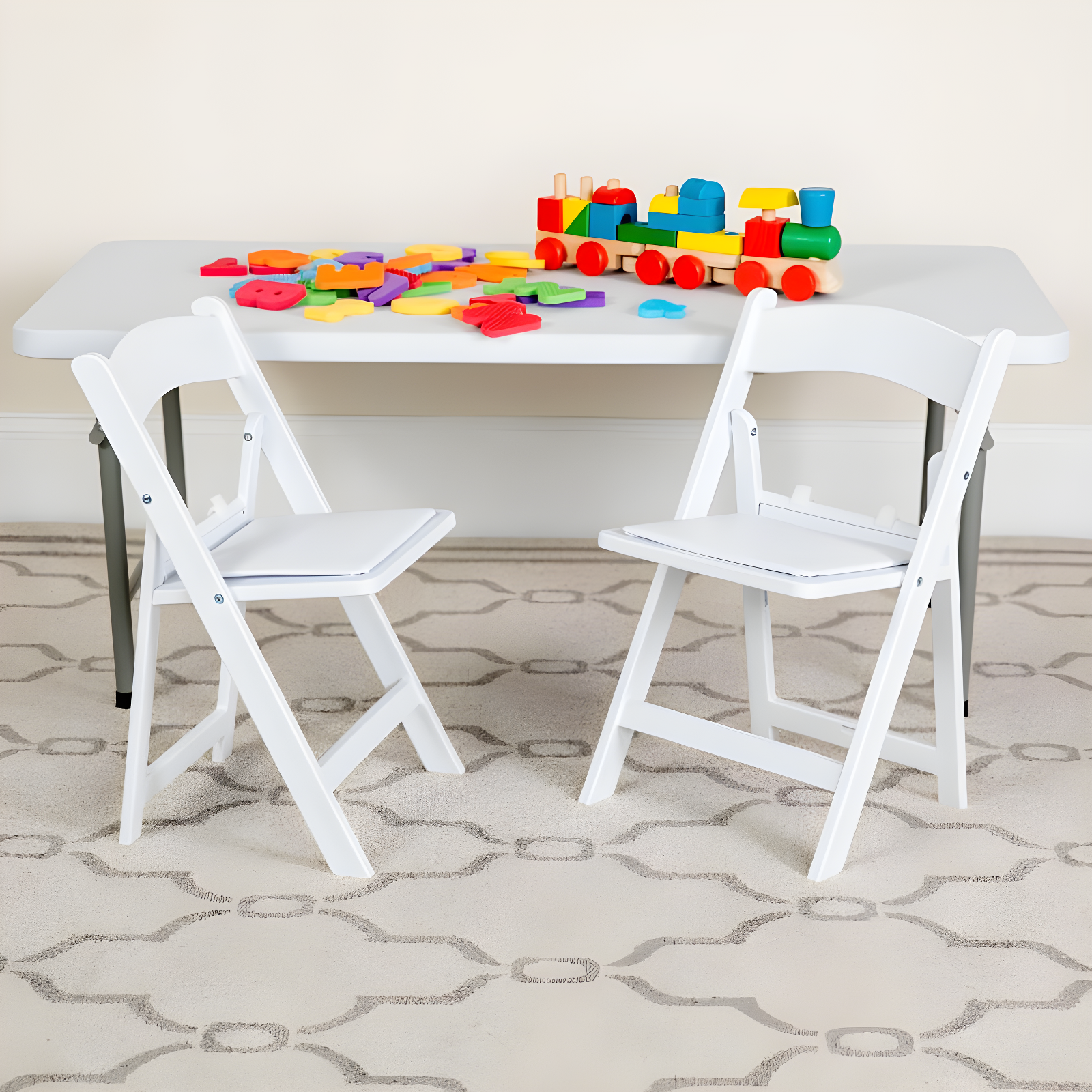 Flash Furniture Kids Folding Chairs with Padded Seats | Set of 2 White Resin Folding Chair with Vinyl Padded Seat for Kids