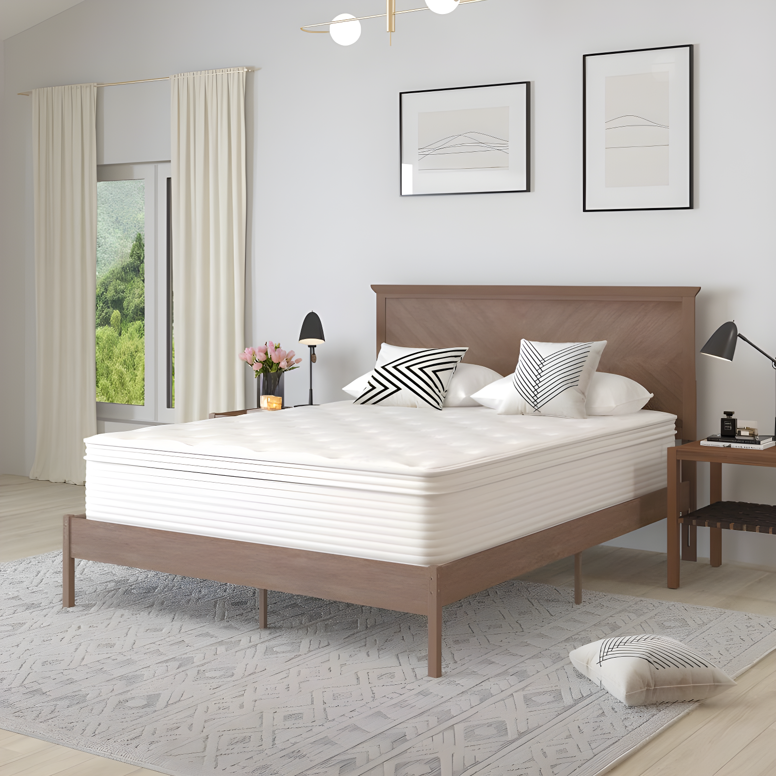 Merrick Lane Queen Size 14" Premium Comfort Euro Top Hybrid Pocket Spring and Memory Foam Mattress in a Box with Reinforced Edge Support