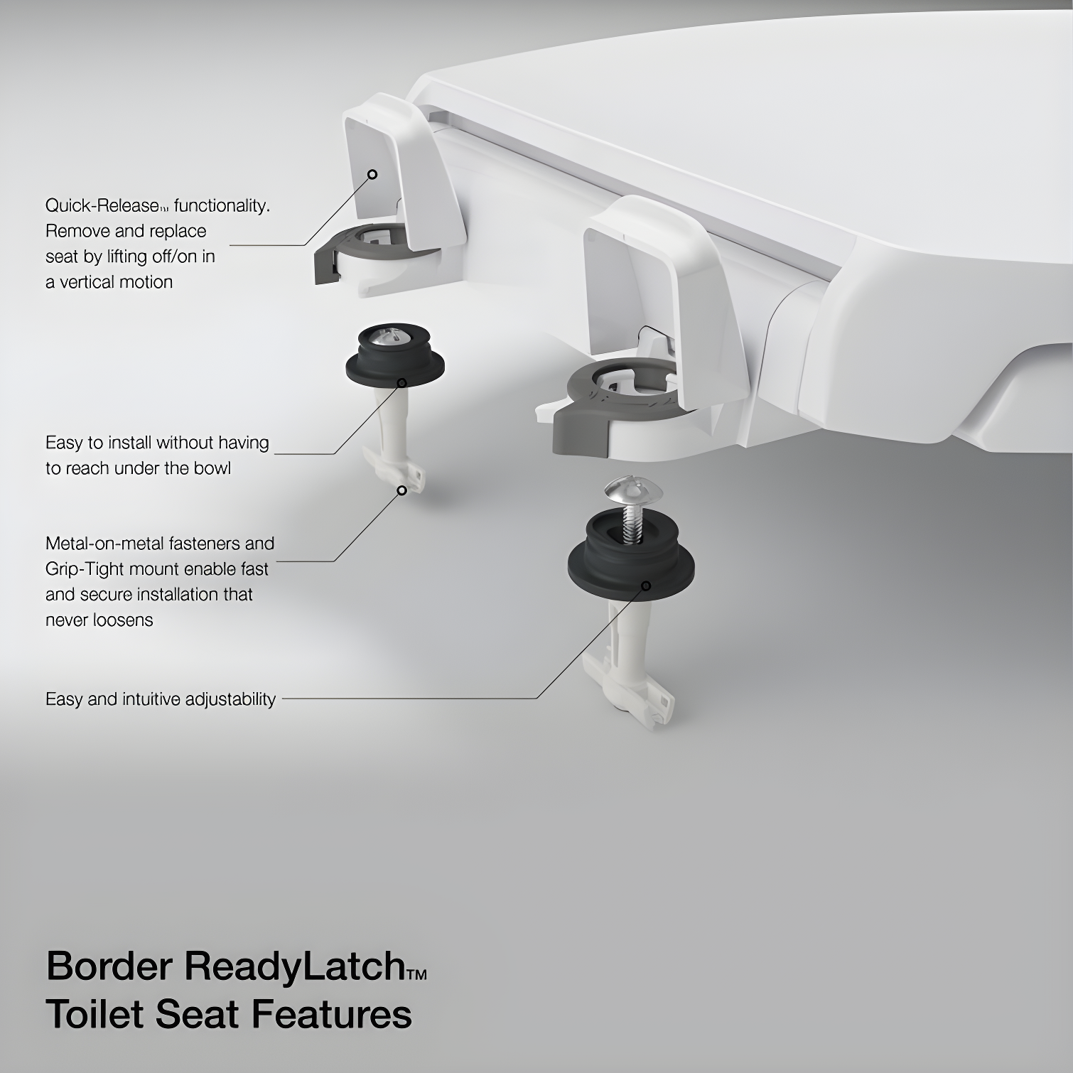 Rutledge Front Quiet-Close with Grip-Tight Bumpers Round Toilet Seat