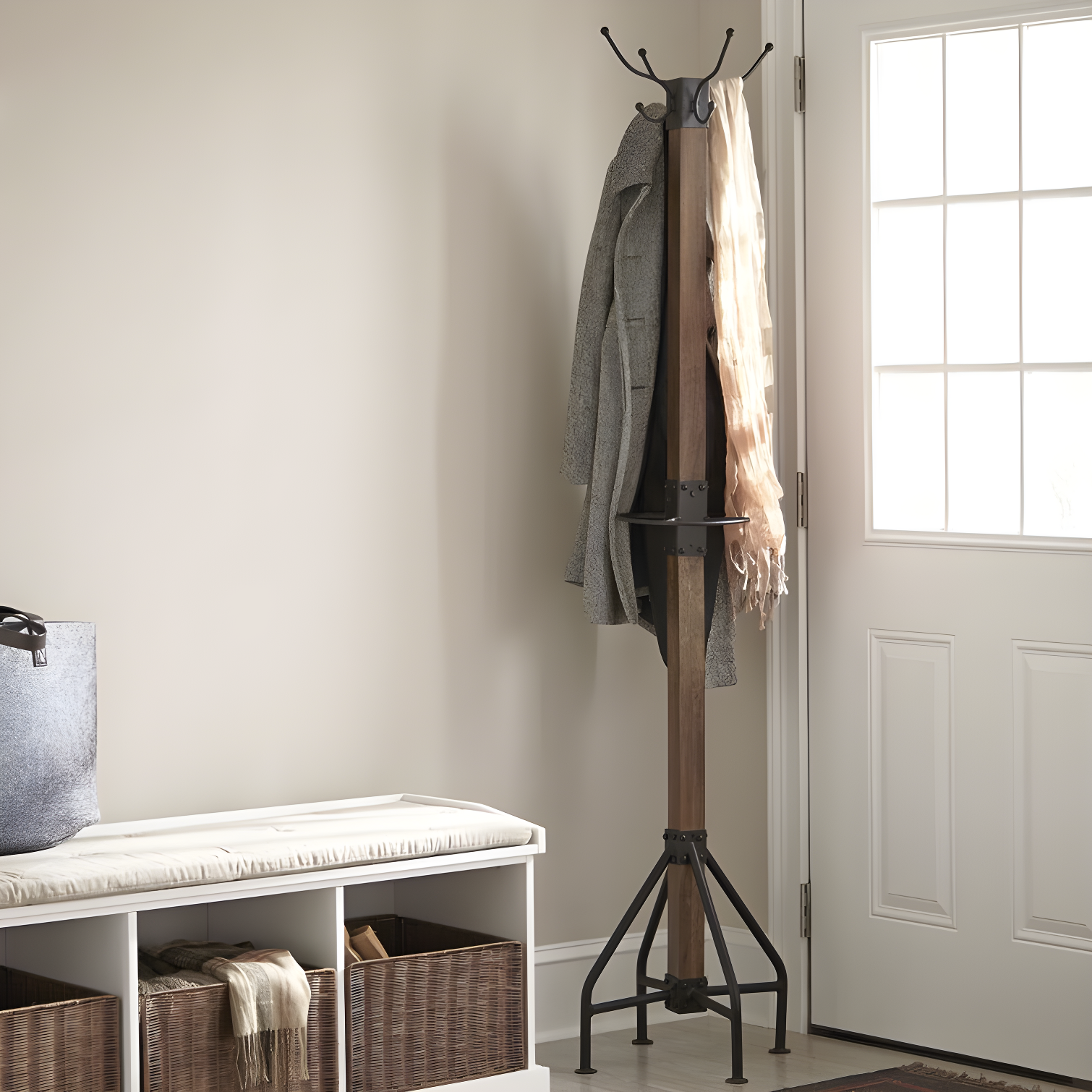 Antique Gold and Medium Brown Transitional Coat Rack