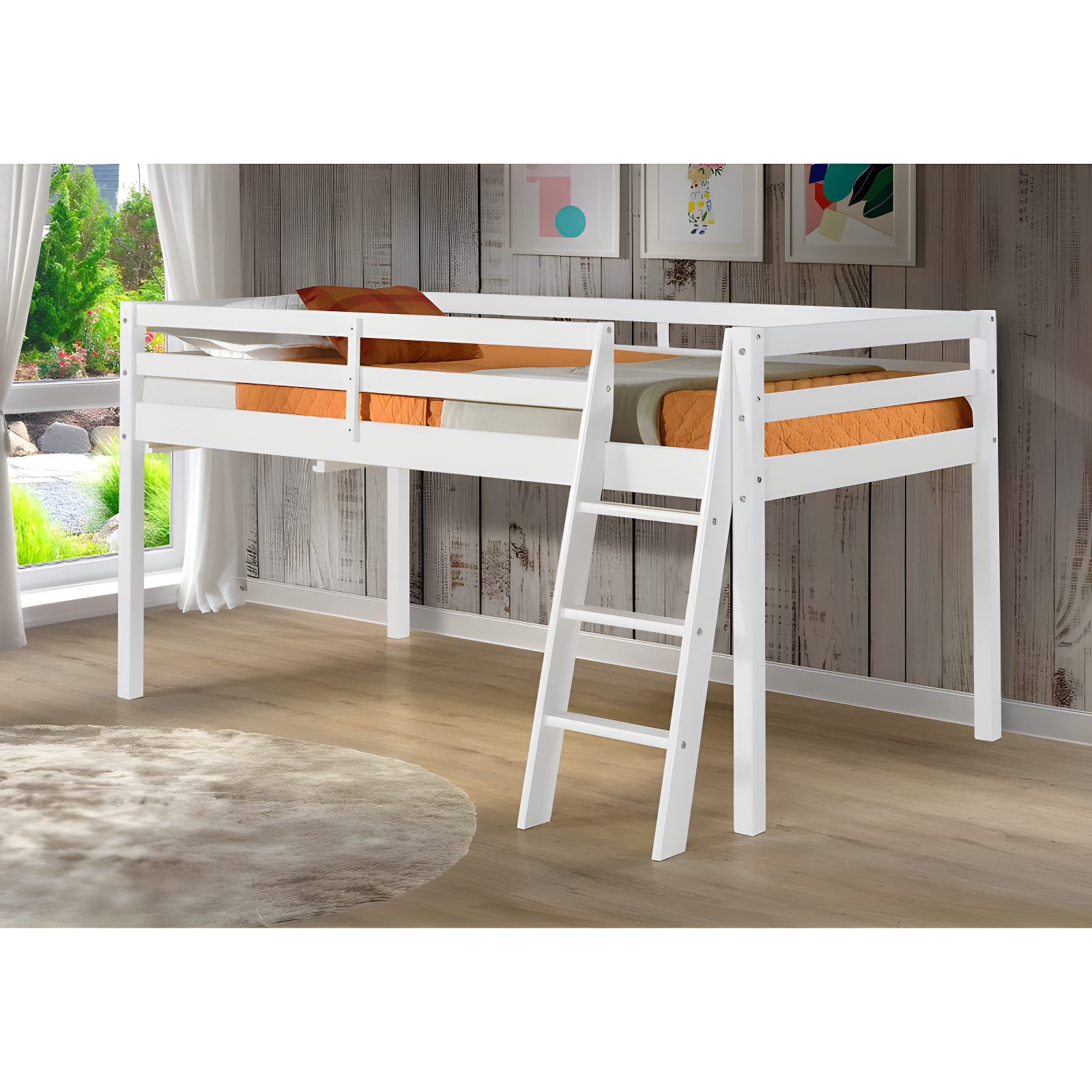 Twin Roxy Junior Kids' Loft Bed White - Bolton Furniture: Low Loft Bed, Brazilian Pine Frame, Unupholstered, All Ages
