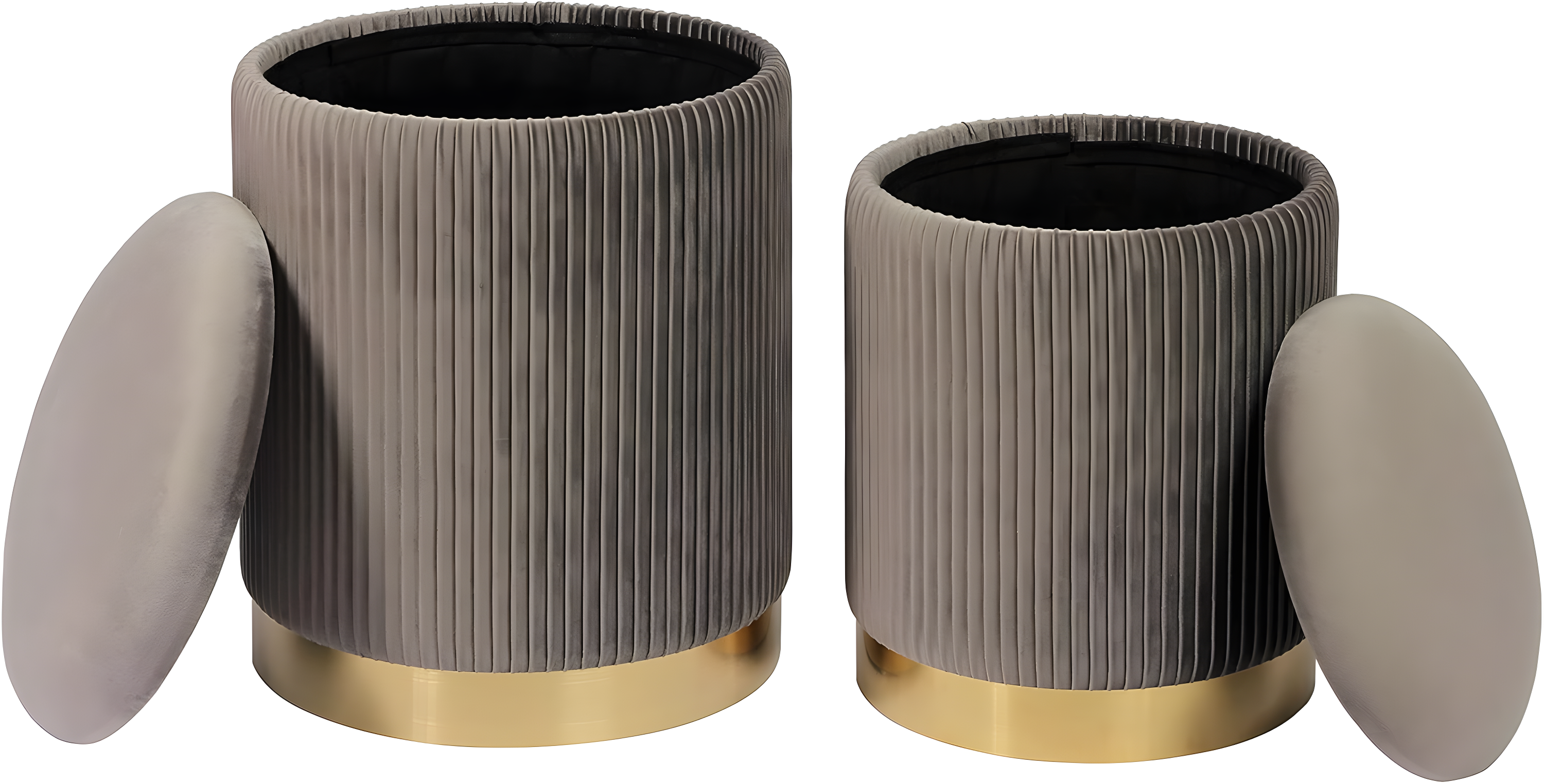 Everly Quinn Round Velvet Storage Ottomans(Set of 2)