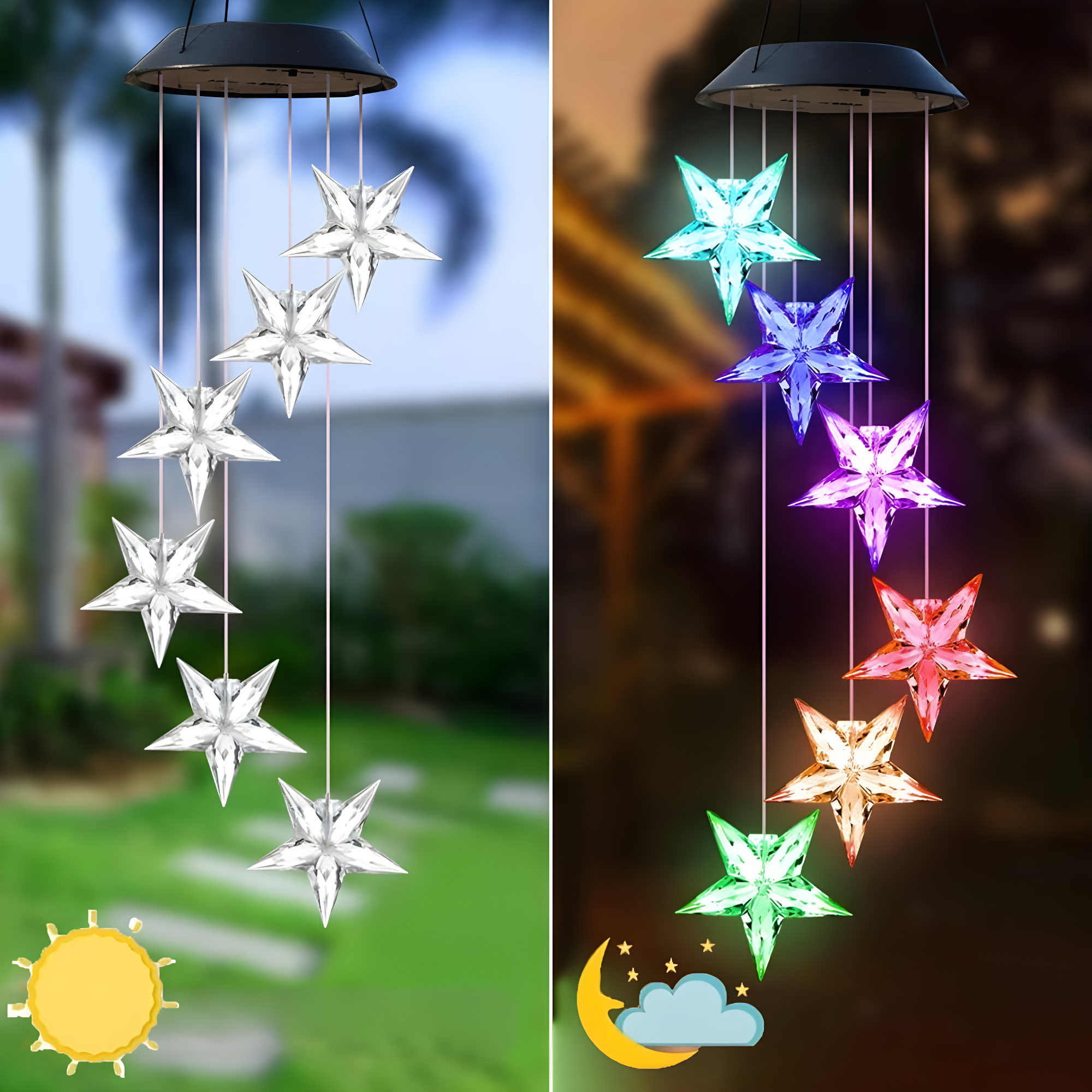 OriginalSourcing Solar Wind Chime LED Light, Color-Changing Windchime Outdoor Star Shape Chime Decor for Yard, Garden, Home Valentines Day Decor