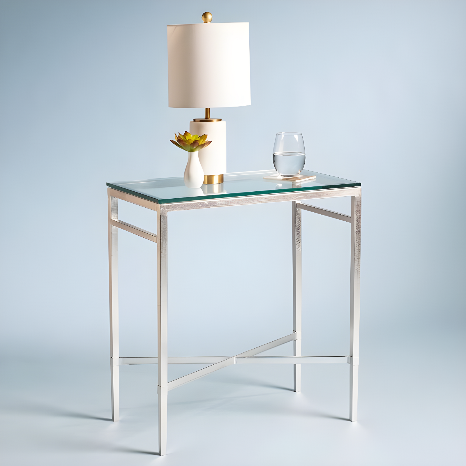 Viggo Antique Silver Glass Side Table - AMH8300B - Silver/Glass - Safavieh Couture