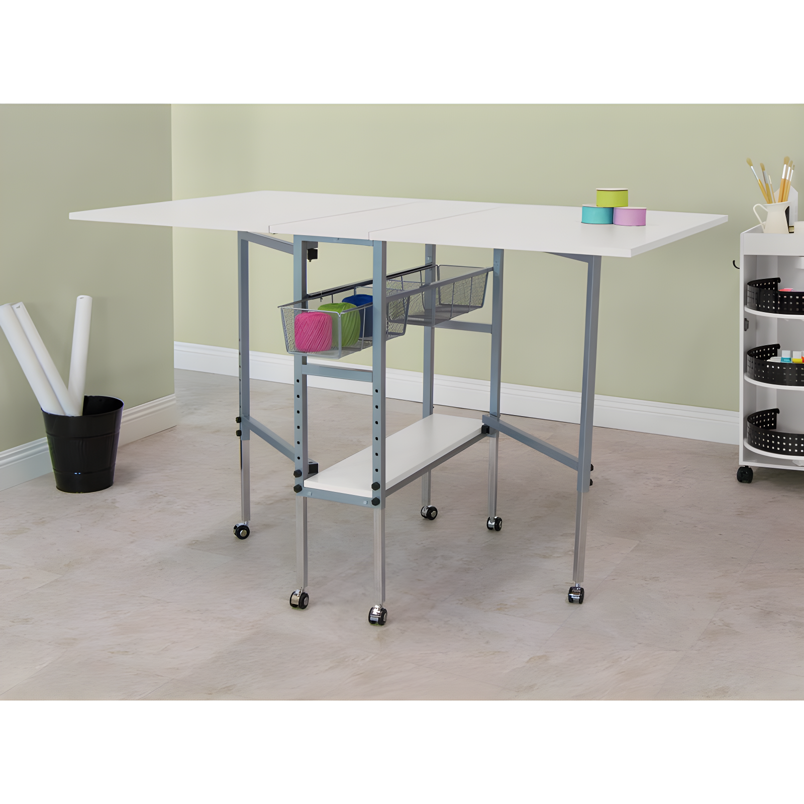 Sew Ready 58.75'' x 36.5'' Foldable Sewing Table with Sewing Machine Platform and Wheels