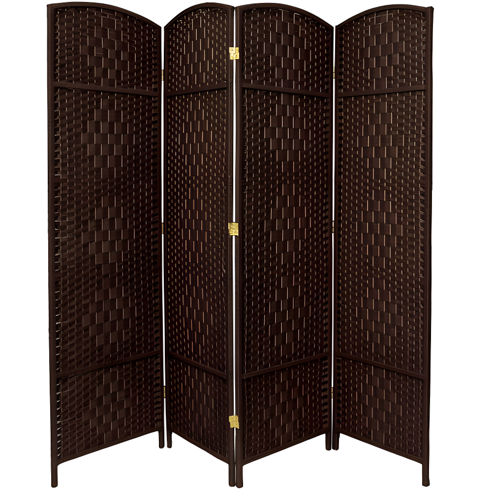 Oriental Furniture 6 ft. Tall Diamond Weave Room Divider - Dark Mocha - 4 Panel