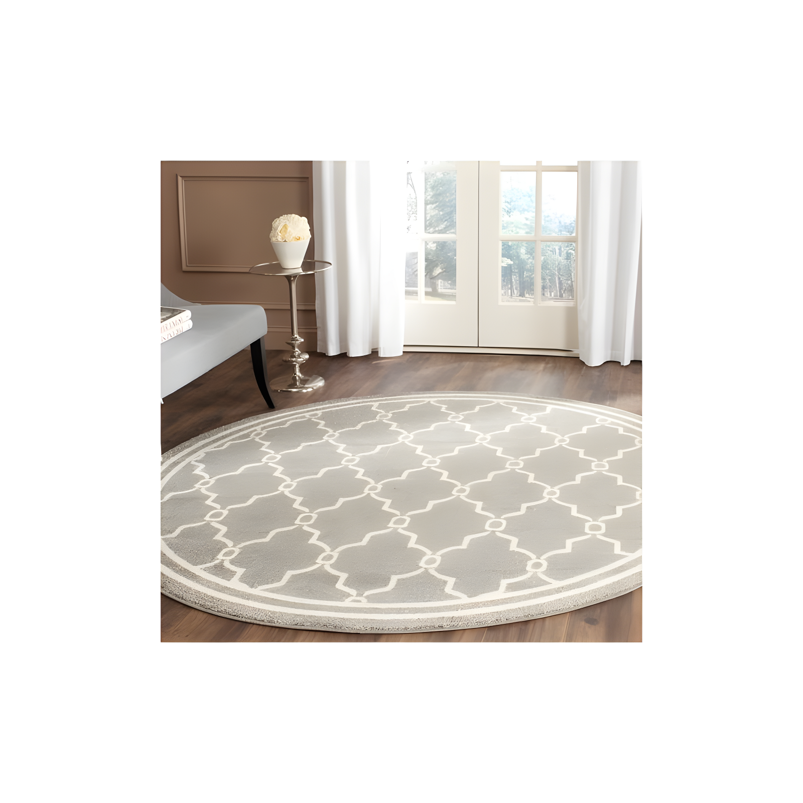 Amherst AMT414 Power Loomed Area Rug - Dark Grey/Beige - 7' Round - Safavieh.