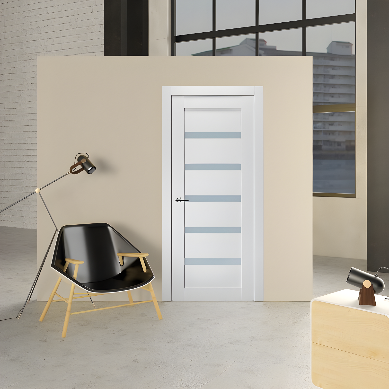 Leora Paneled Manufactured Wood and Glass Standard Door Slab