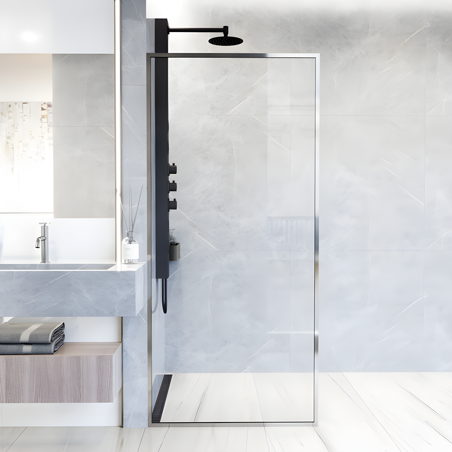 Meridian 34" W x 74" H Fixed Framed Shower Screen with 3/8" Glass