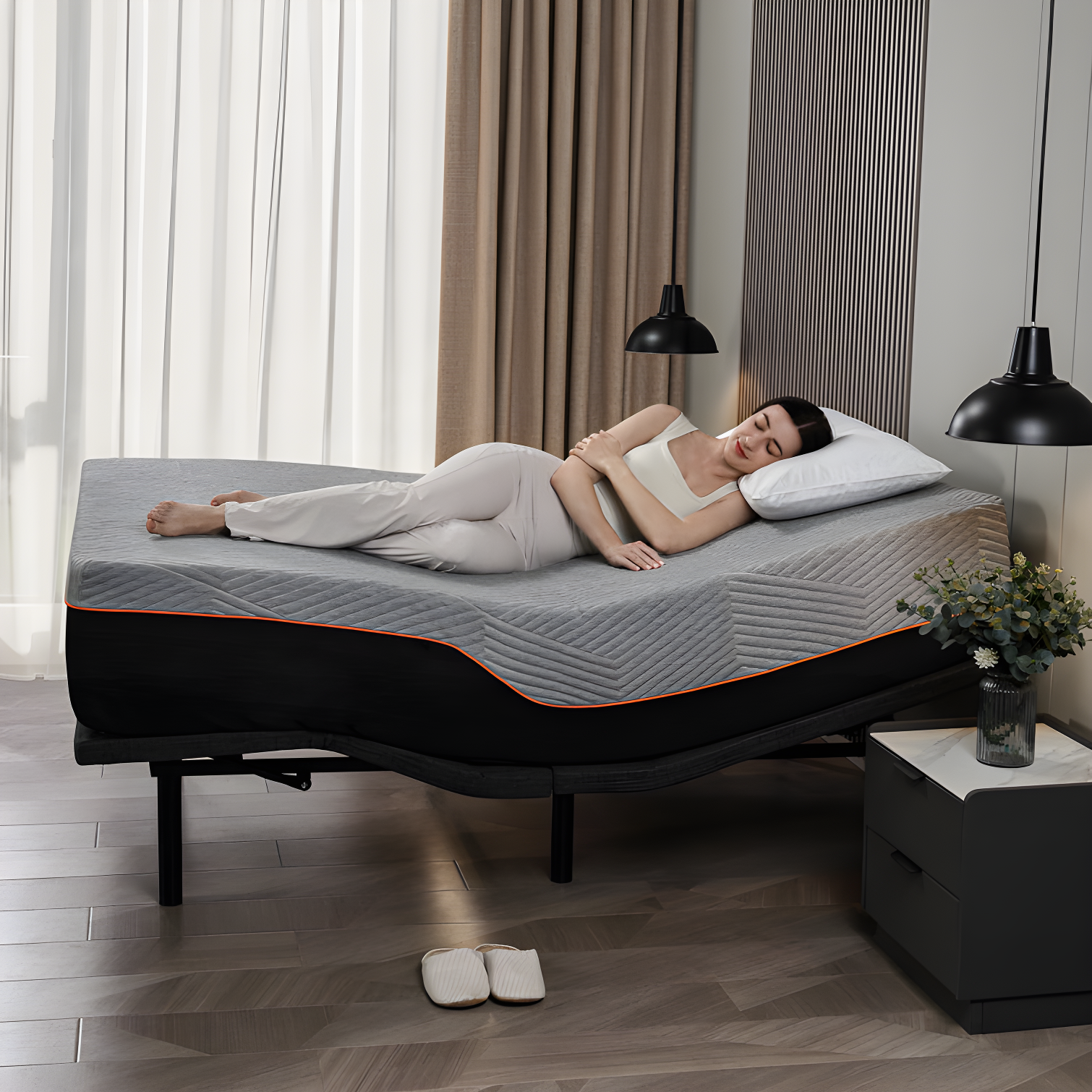 E3100 Zero Gravity Adjustable Bed, Massage, Wireless Remote & App Control, 14'' Ultra-Plush Black Mattress Included