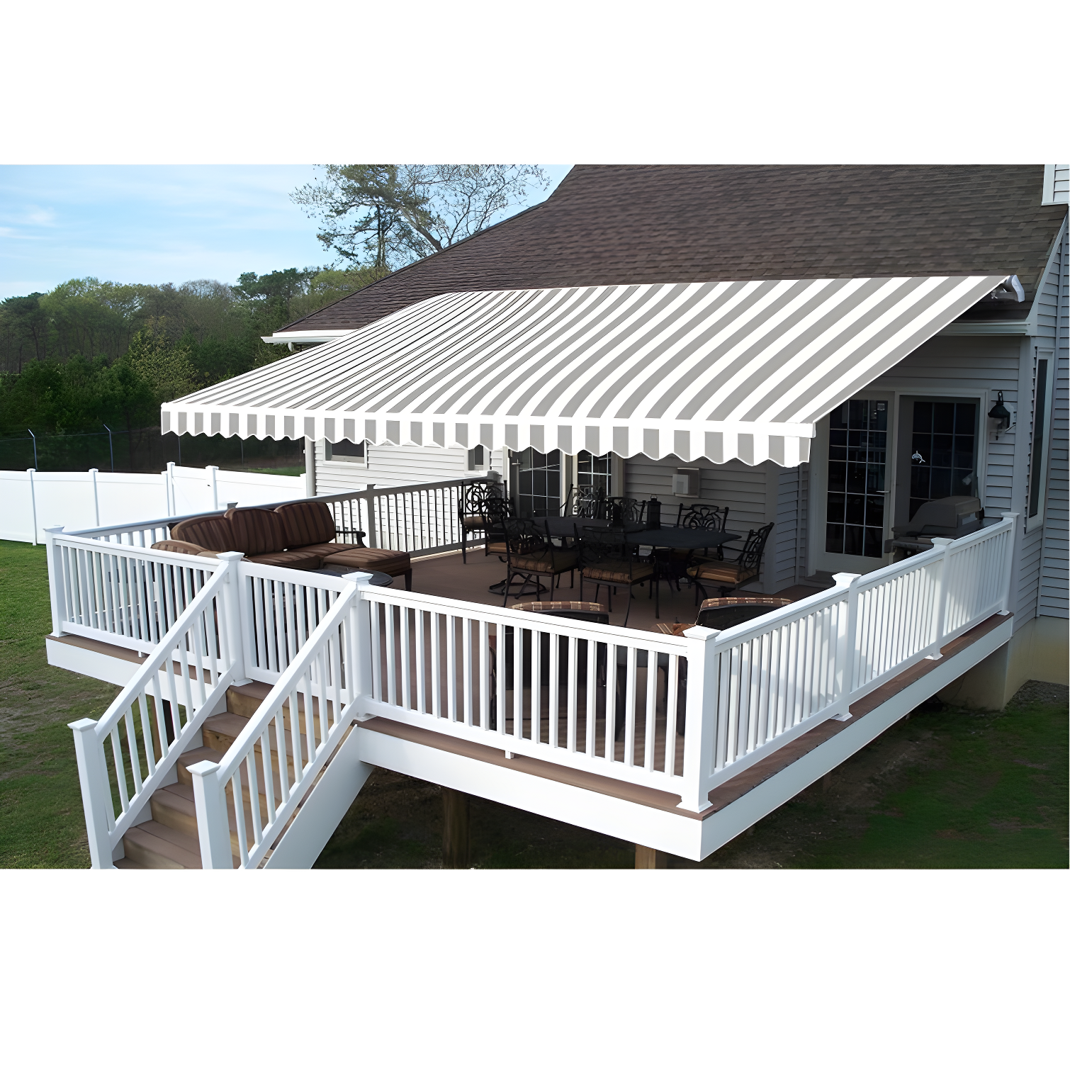 Motorized Retractable White Frame Patio Awning