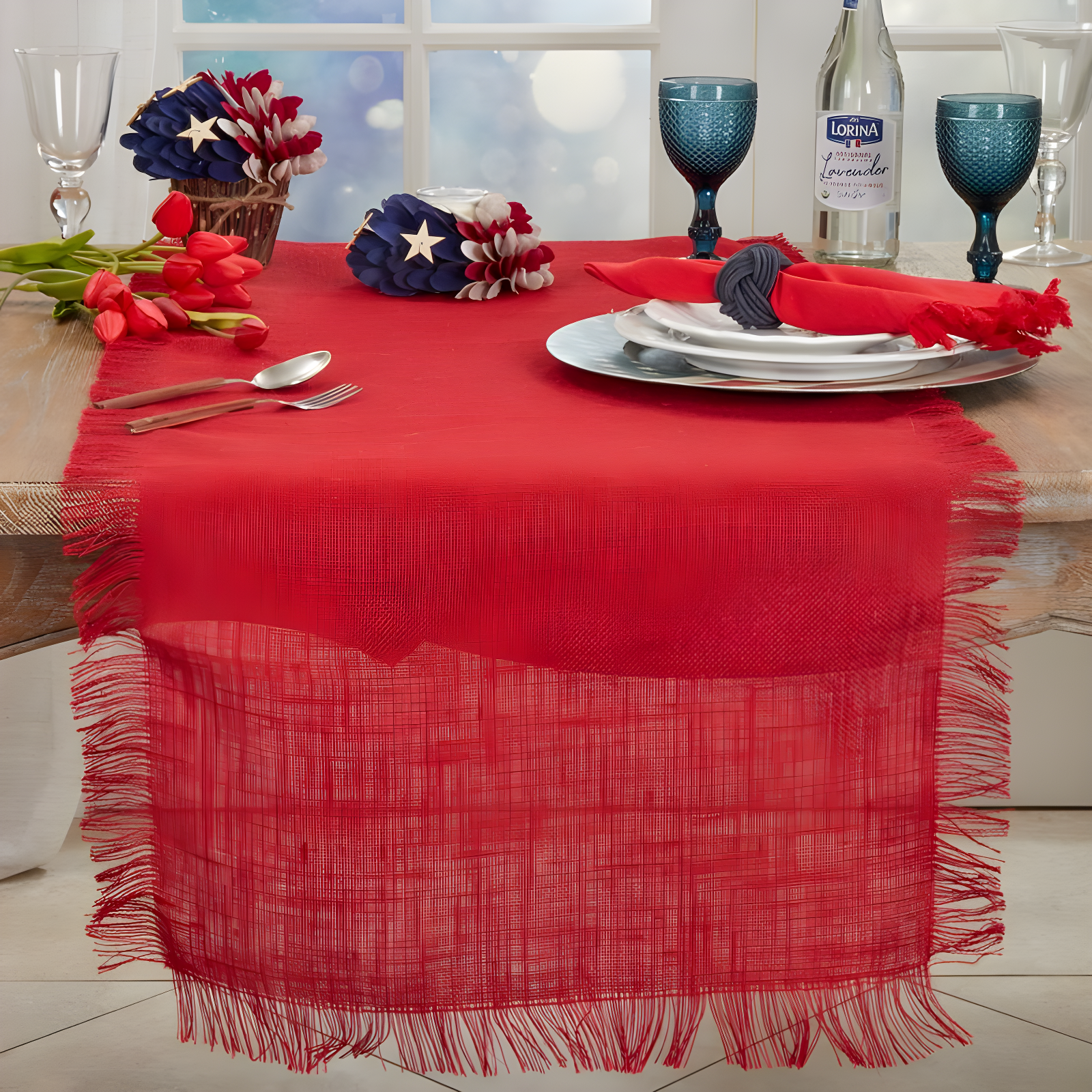 Saro Lifestyle Fringed Jute Runner, 20"x70", Red