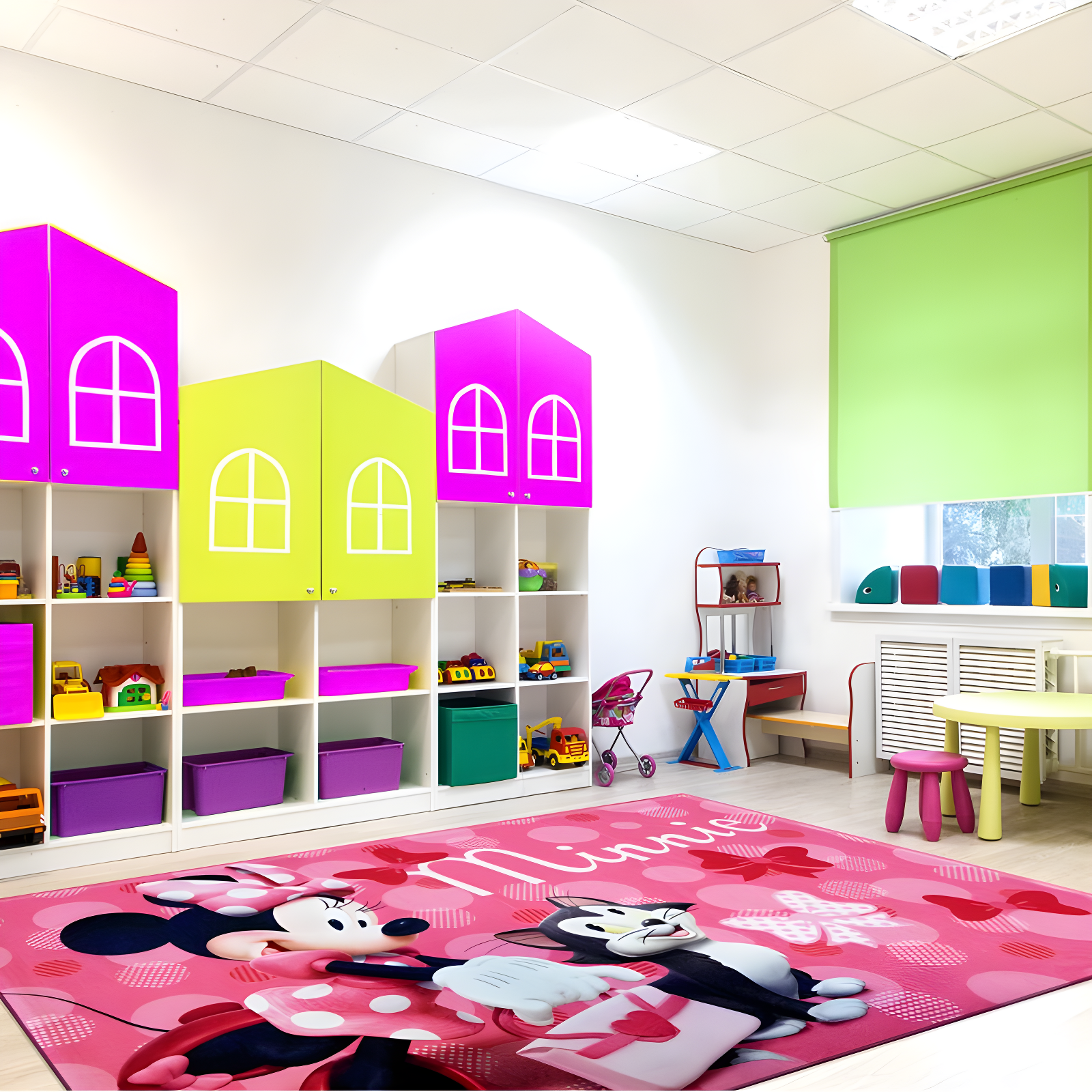 Licensed Disney Minnie Mouse Pink Ivory Polyester Youth Digital Printed Non-Slip Area Rug