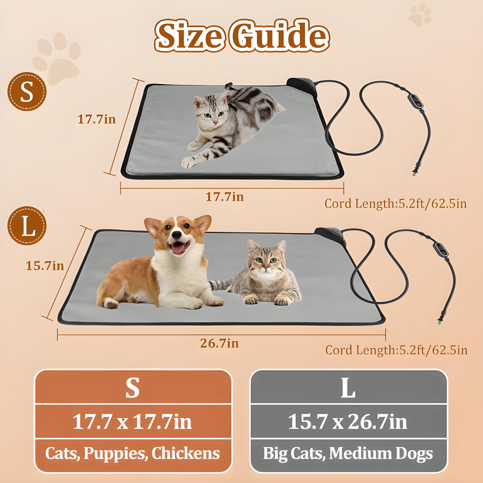 Archie & Oscar™ Cat Heating Pad & Dog Heating Pad, Jim Timer and Jim Level Temperature Smart Sensor Electric Pet Heating Pad with Chew Resistant Cord, Indoor Outdoor Warm Heated Bed for Dogs Cats -17.7x17.7