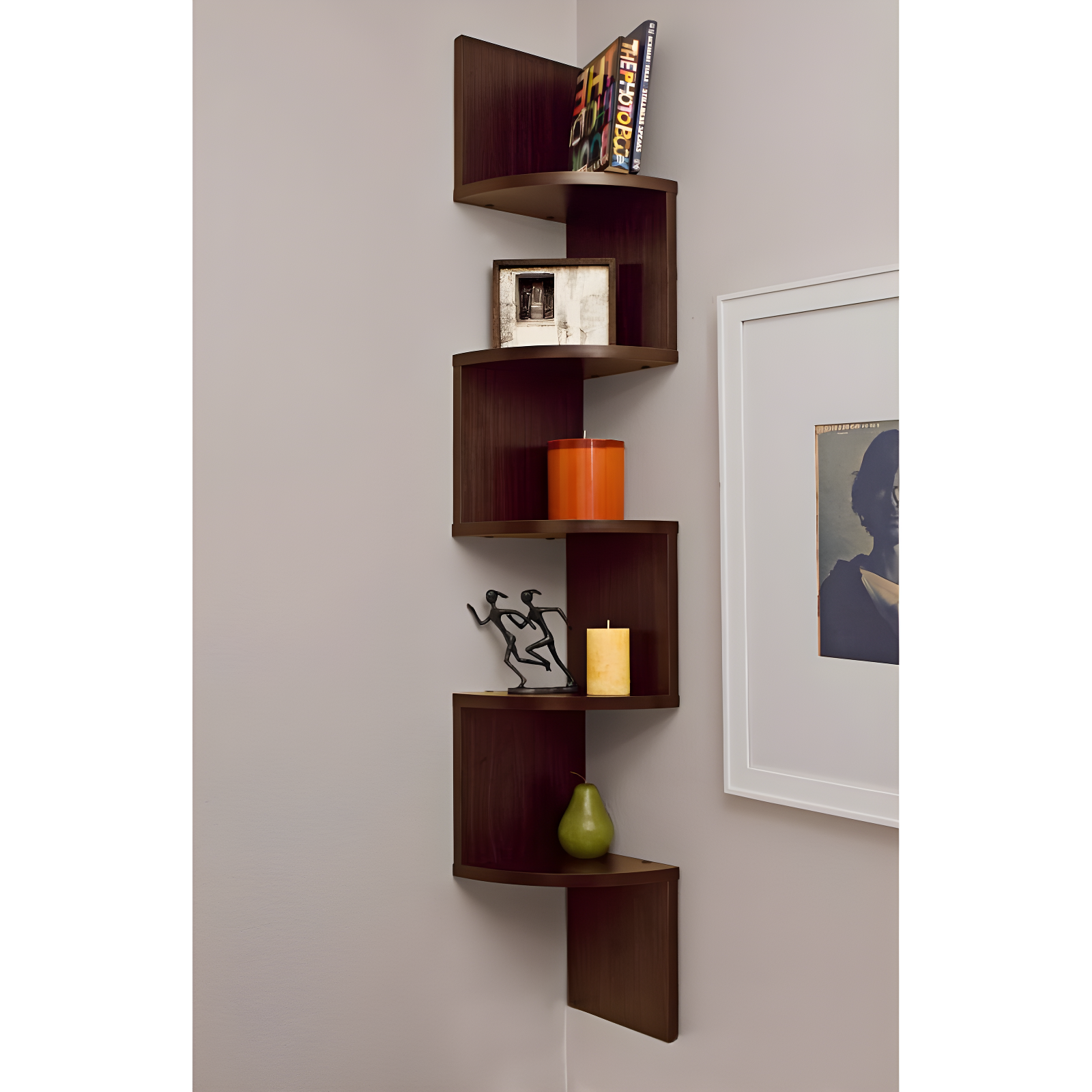 48.5" x 7.7" Zigzag Corner Shelf Walnut - Danya B.: Modern Laminated MDF, 5-Tier Floating Design