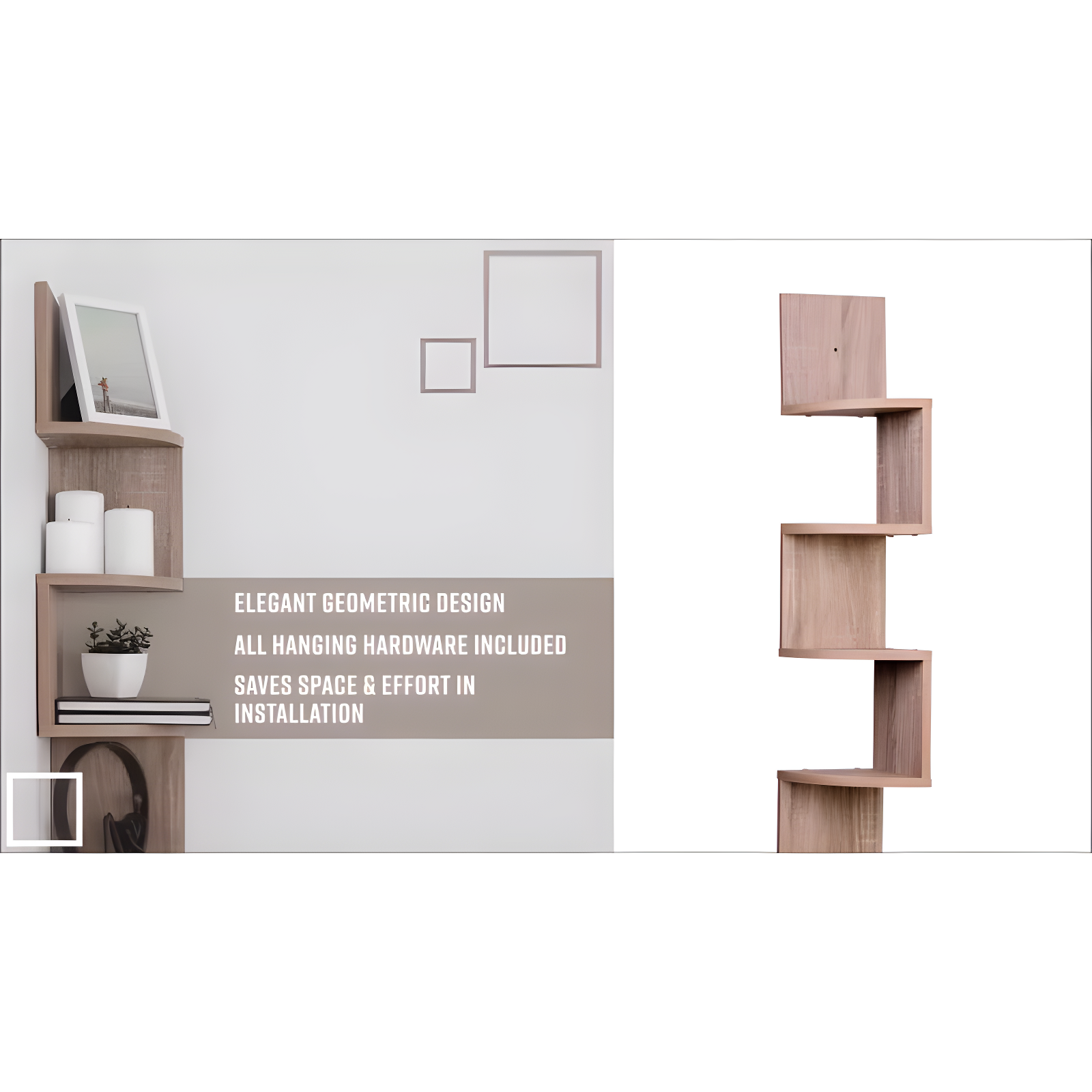 48.5" x 7.7" Zigzag Corner Shelf Walnut - Danya B.: Modern Laminated MDF, 5-Tier Floating Design