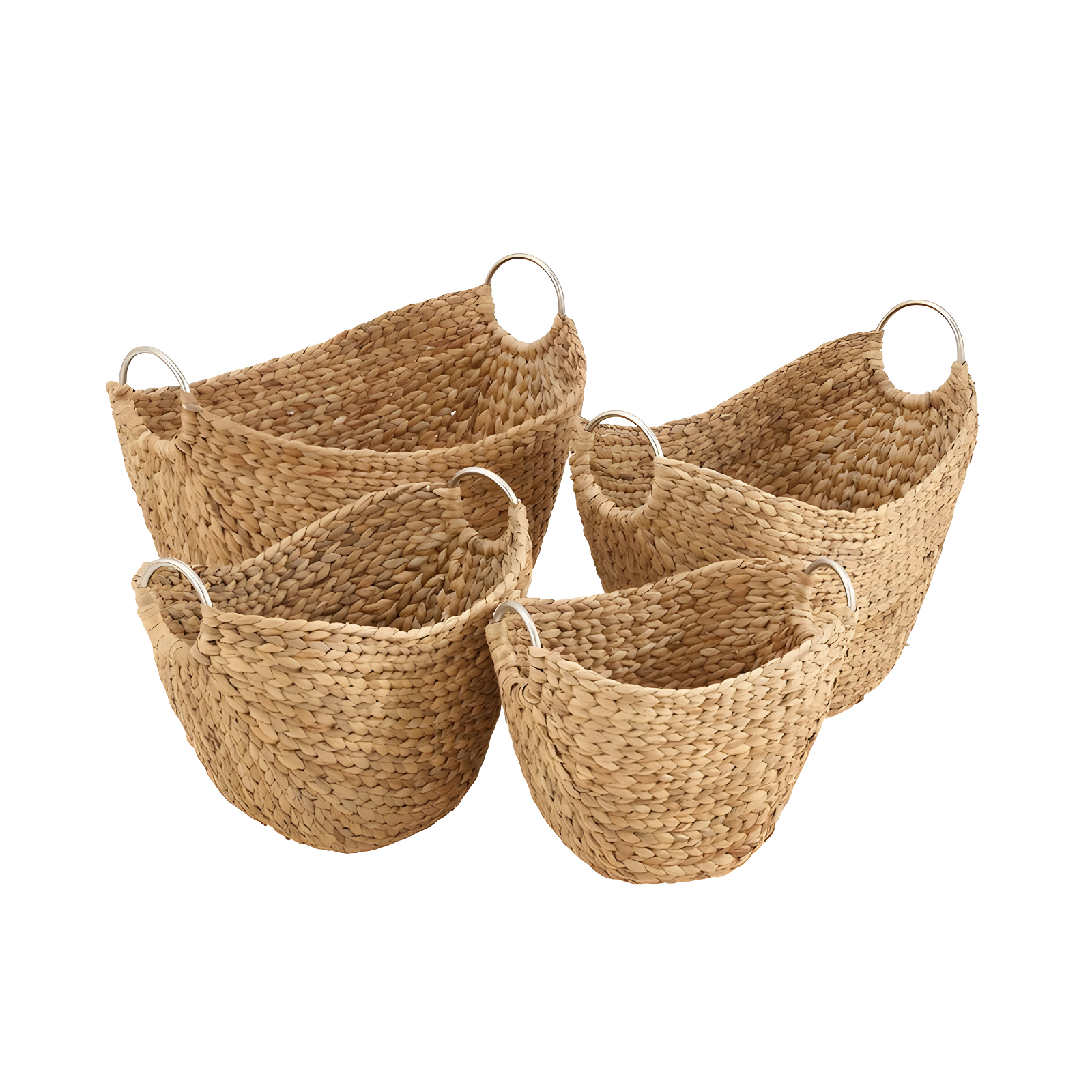 Highland Dunes 4 Piece Brown Seagrass Handmade Woven Storage Basket with Metal Handles Set