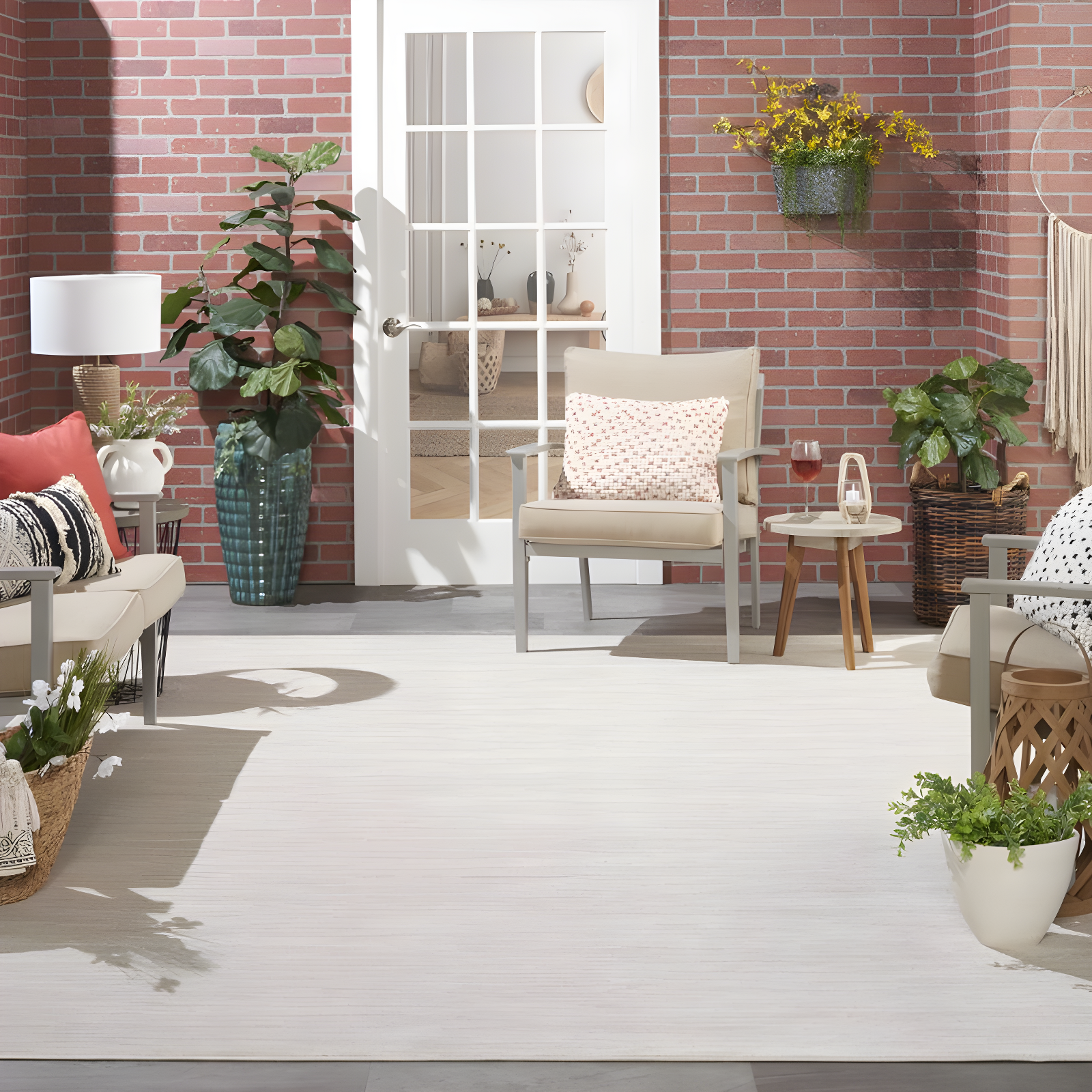 Nourison Essentials Easy Care Indoor Outdoor Area Rug - Ivory Beige 10' x 14'