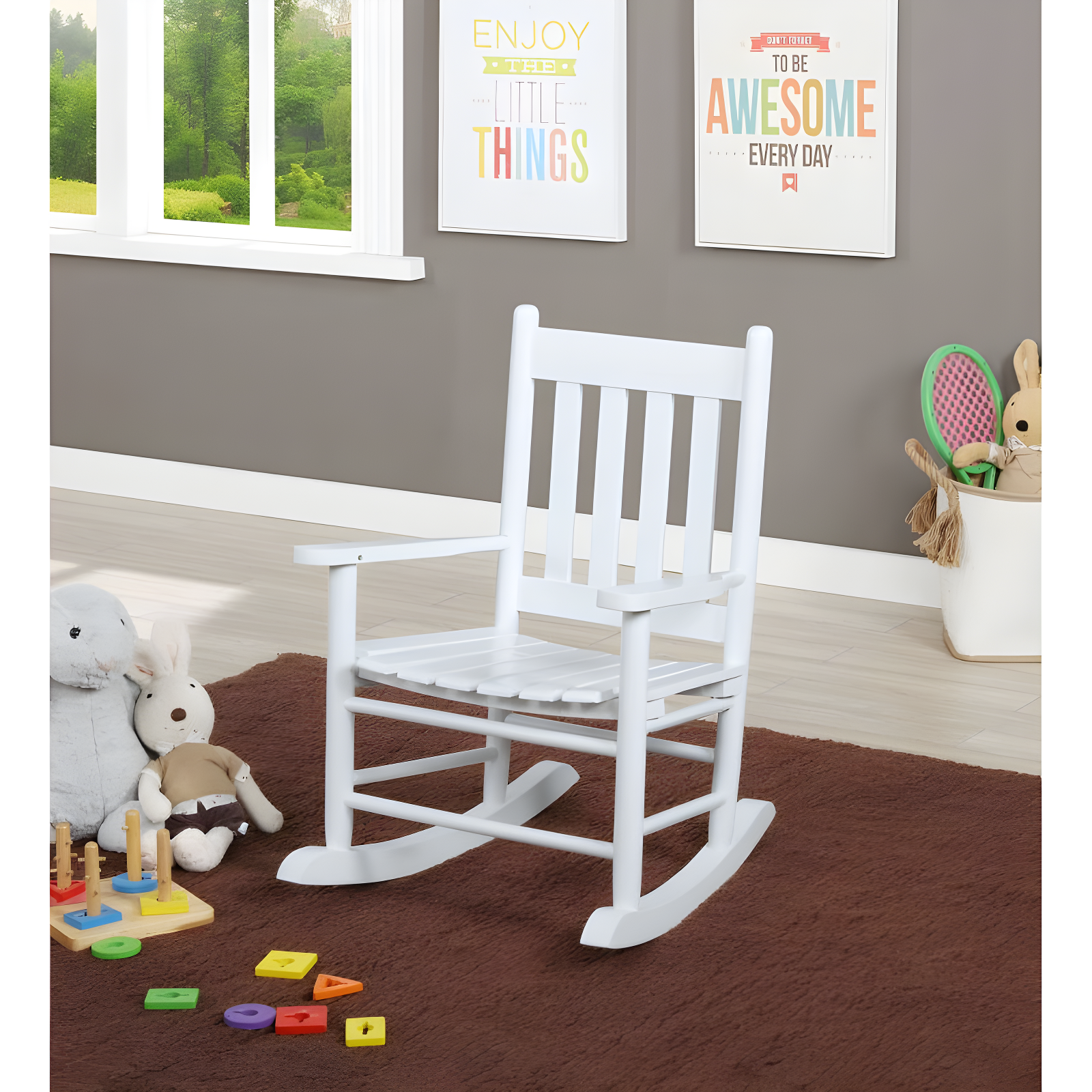 Annie Solid Wood Slat Back Youth Rocking Accent Chair White - Coaster
