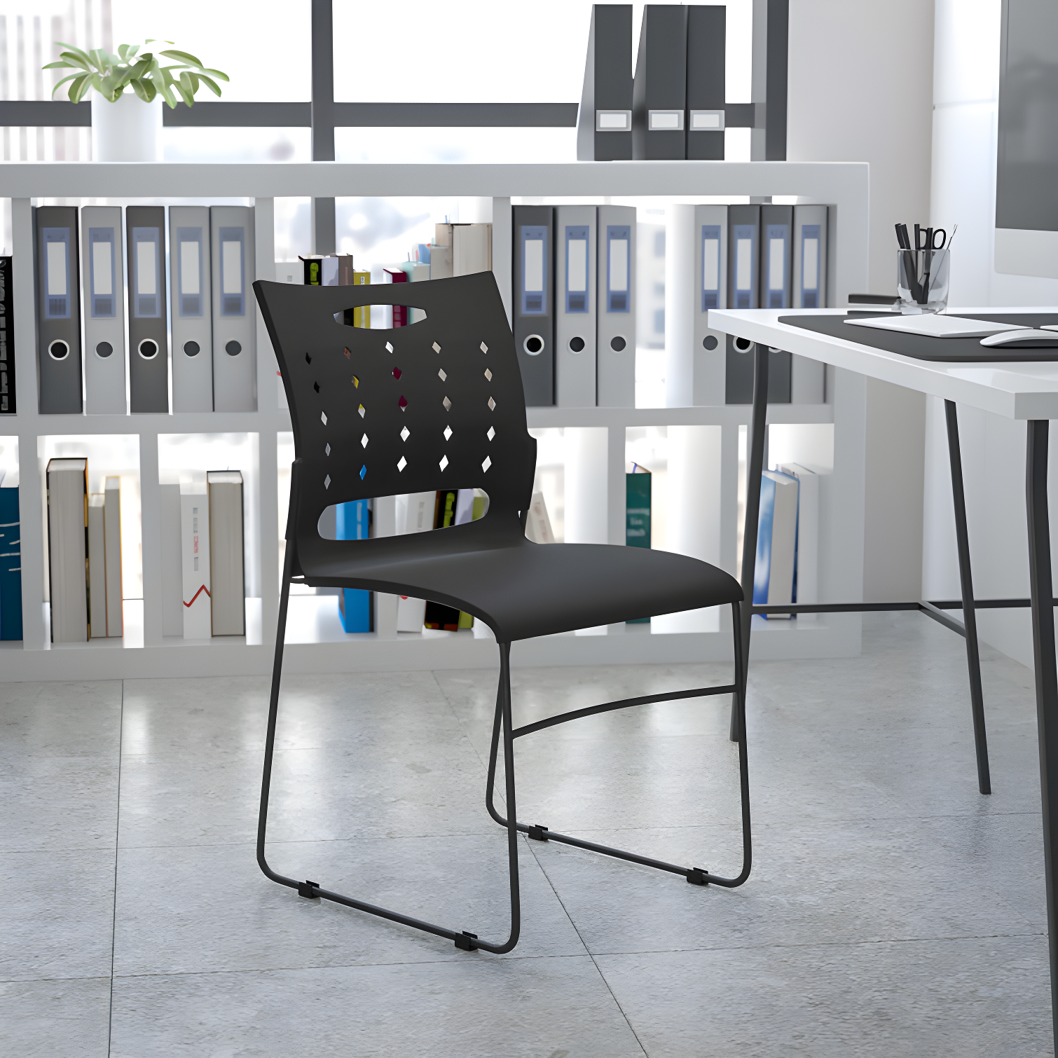 881 lb. Capacity Sled Base Stack Chair with Carry Handle and Air-Vent Back