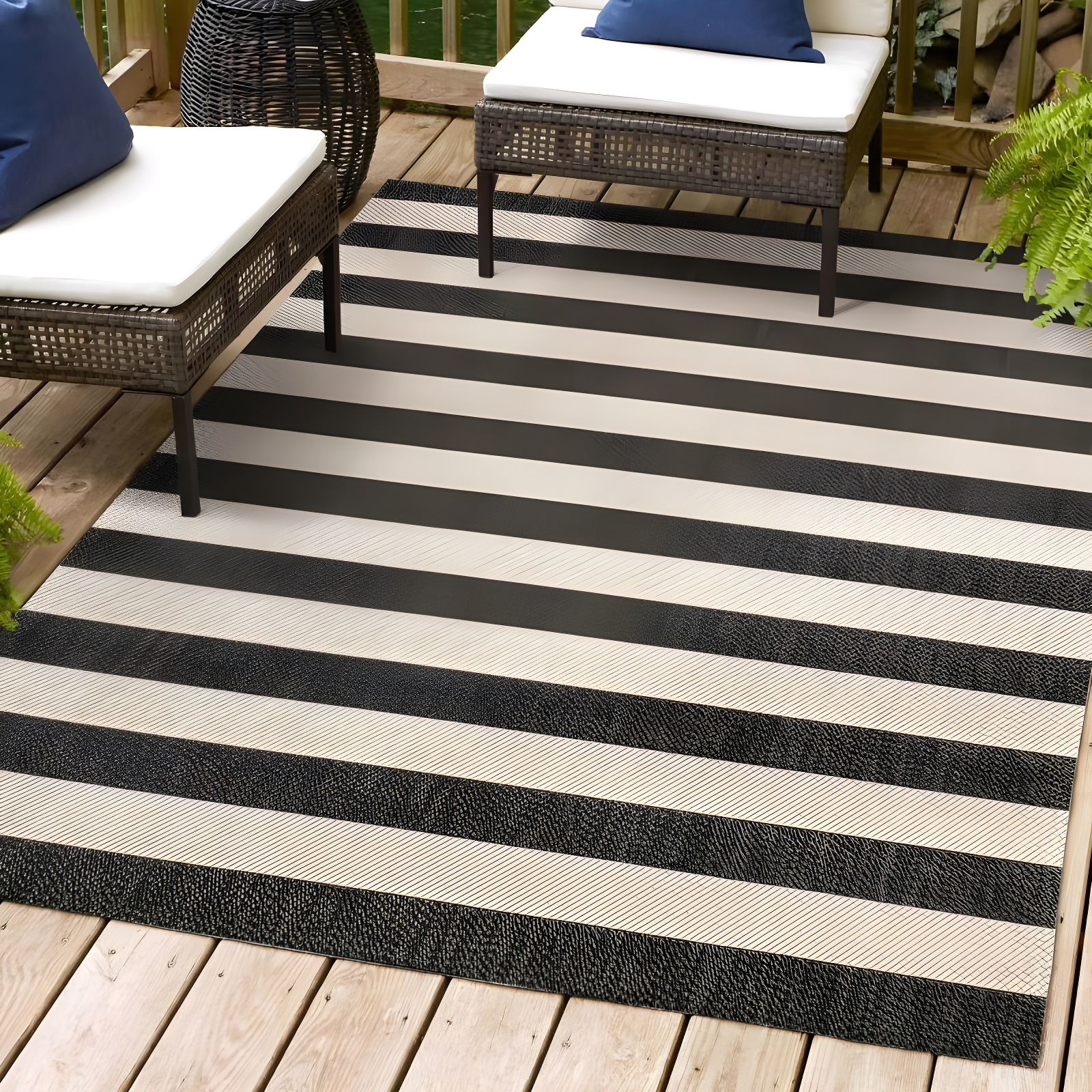 3' x 5' Negril Two-Tone Wide Stripe Indoor/Outdoor Area Rug, Black/Beige - JONATHAN Y
