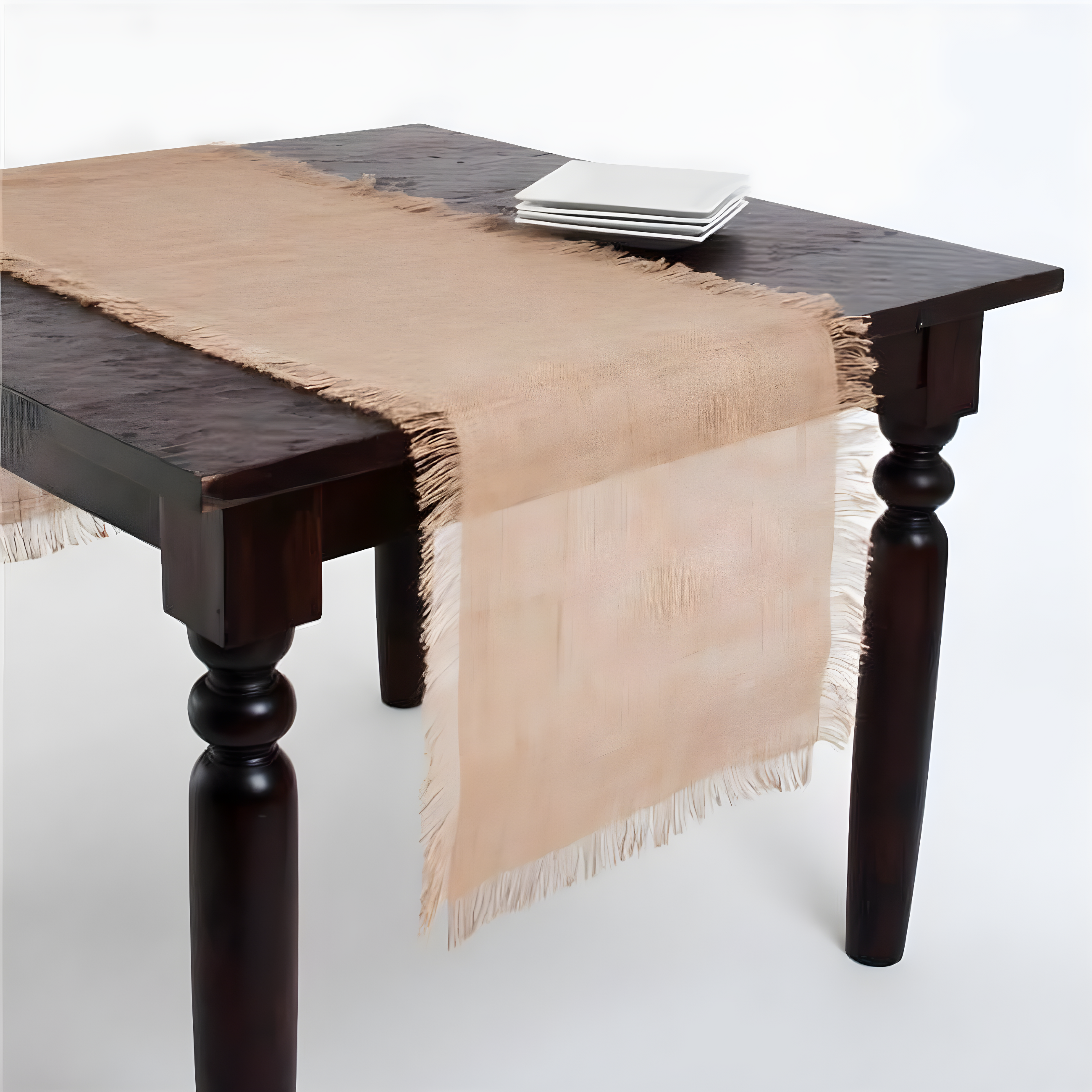Fringed Jute Runner Natural (20"x70"): Saro Lifestyle, Woven Texture, Playful Edges, Rustic Charm
