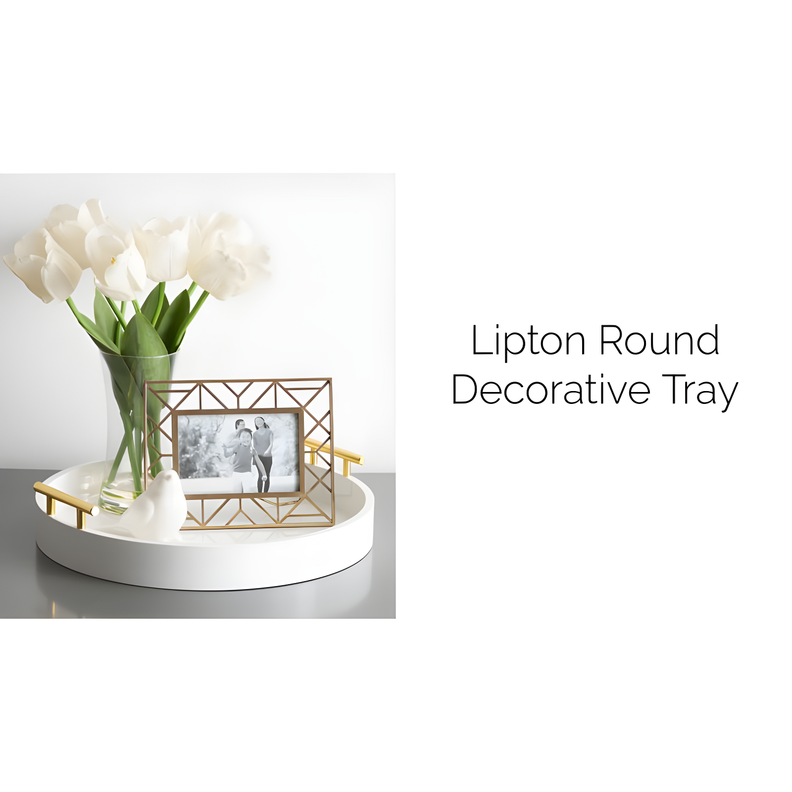 Kate and Laurel Lipton Tray, 15.5" Diameter, White and Silver