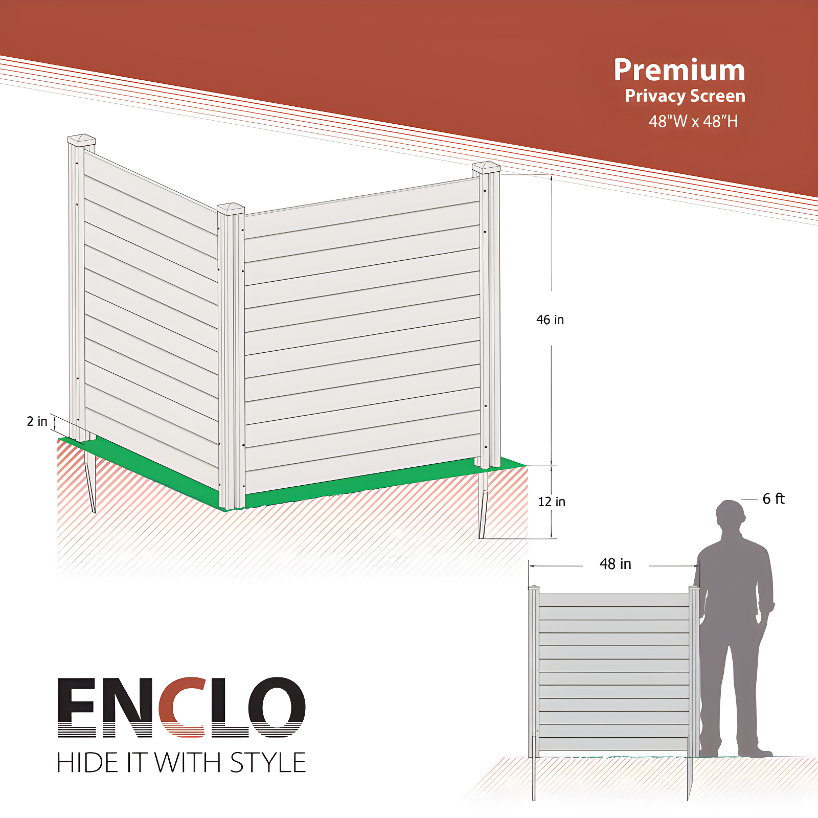 4ft H x 4ft W (2 Panels) No Dig Enclo Premium White Vinyl Privacy Screen, Outdoor Privacy Panels, Use As Air Conditioner Fence, Trash Can Enclosure, Pool Equipment Enclosure, ZP19014