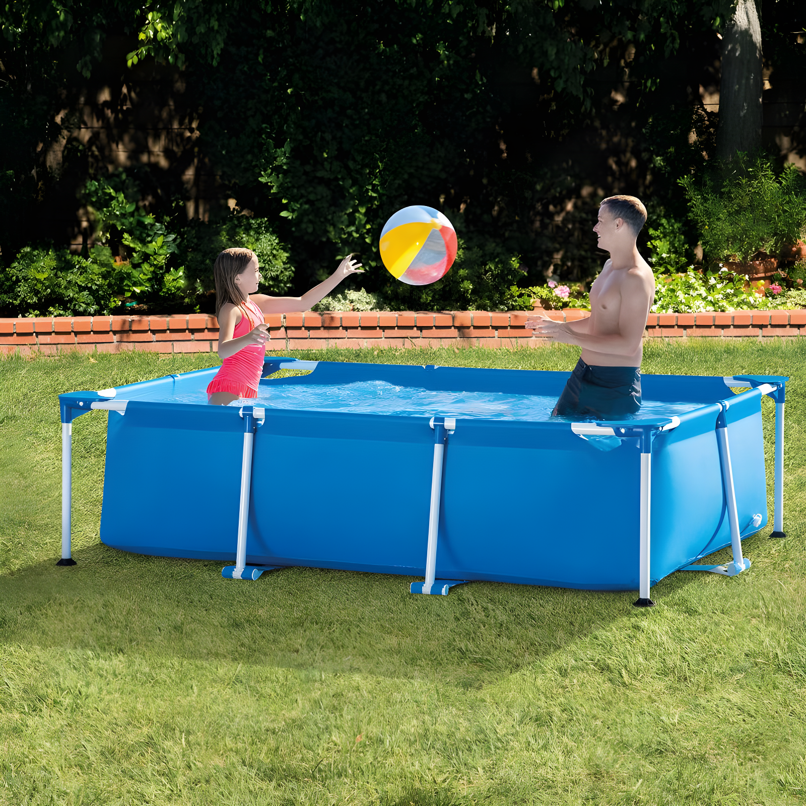 Pool Central Rectangular Frame Above Ground Swimming Pool with Filter Pump - 8.5' x 5.25'