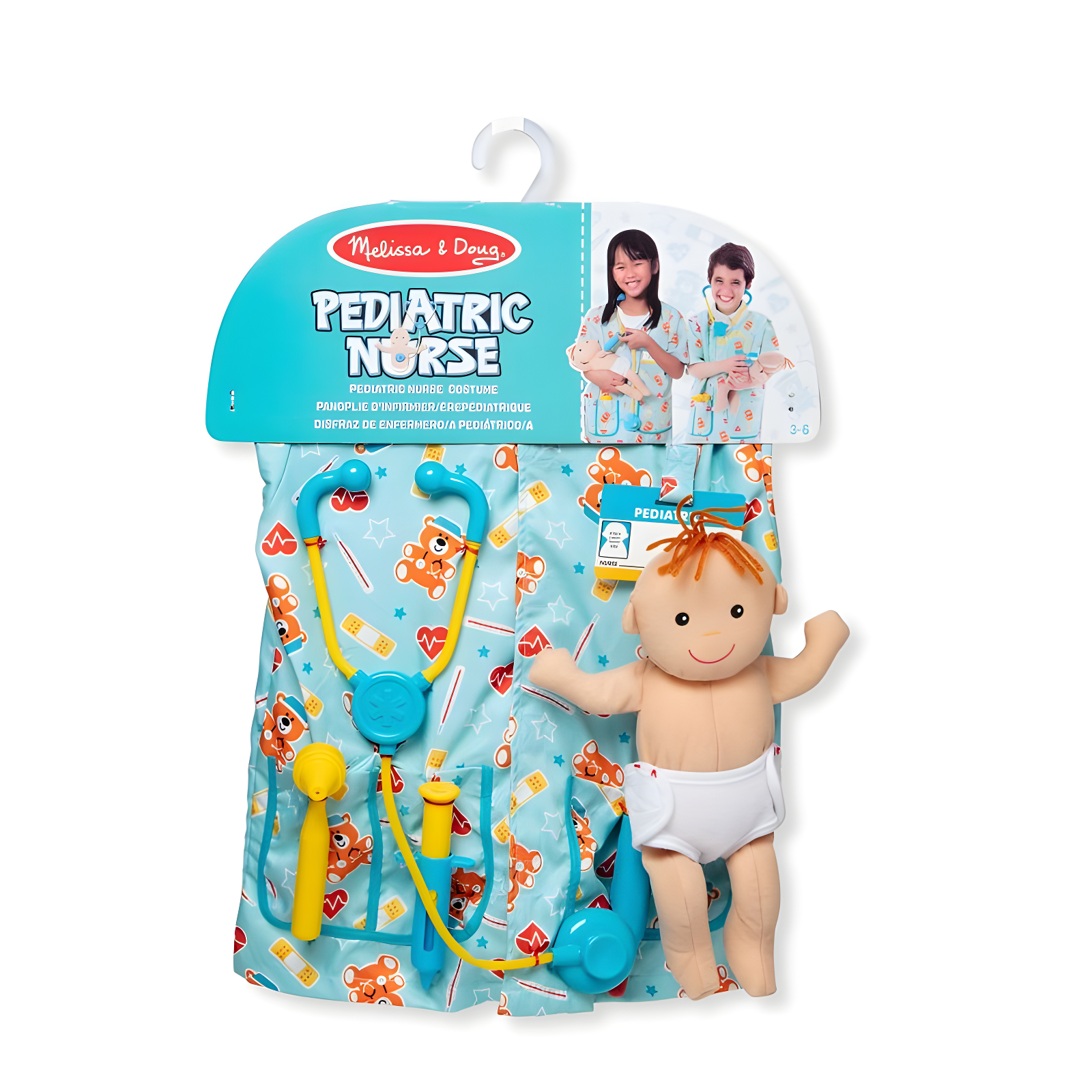 Melissa & Doug Pediatric Nurse Role Play Costume Set (8pc) - Includes Baby Doll, Stethoscope