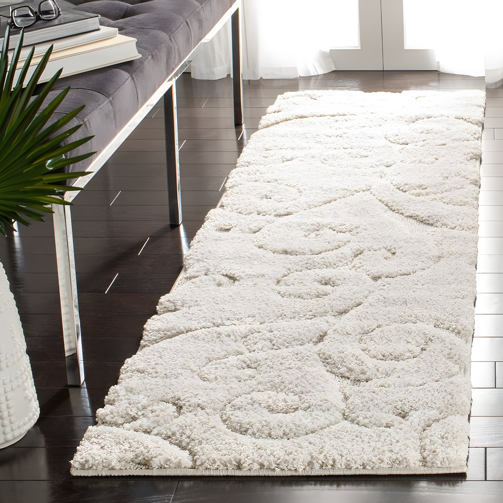Florida Shag SG455 Power Loomed Indoor Runner Rug - Creme/Creme - 2'3"x11' - Safavieh.