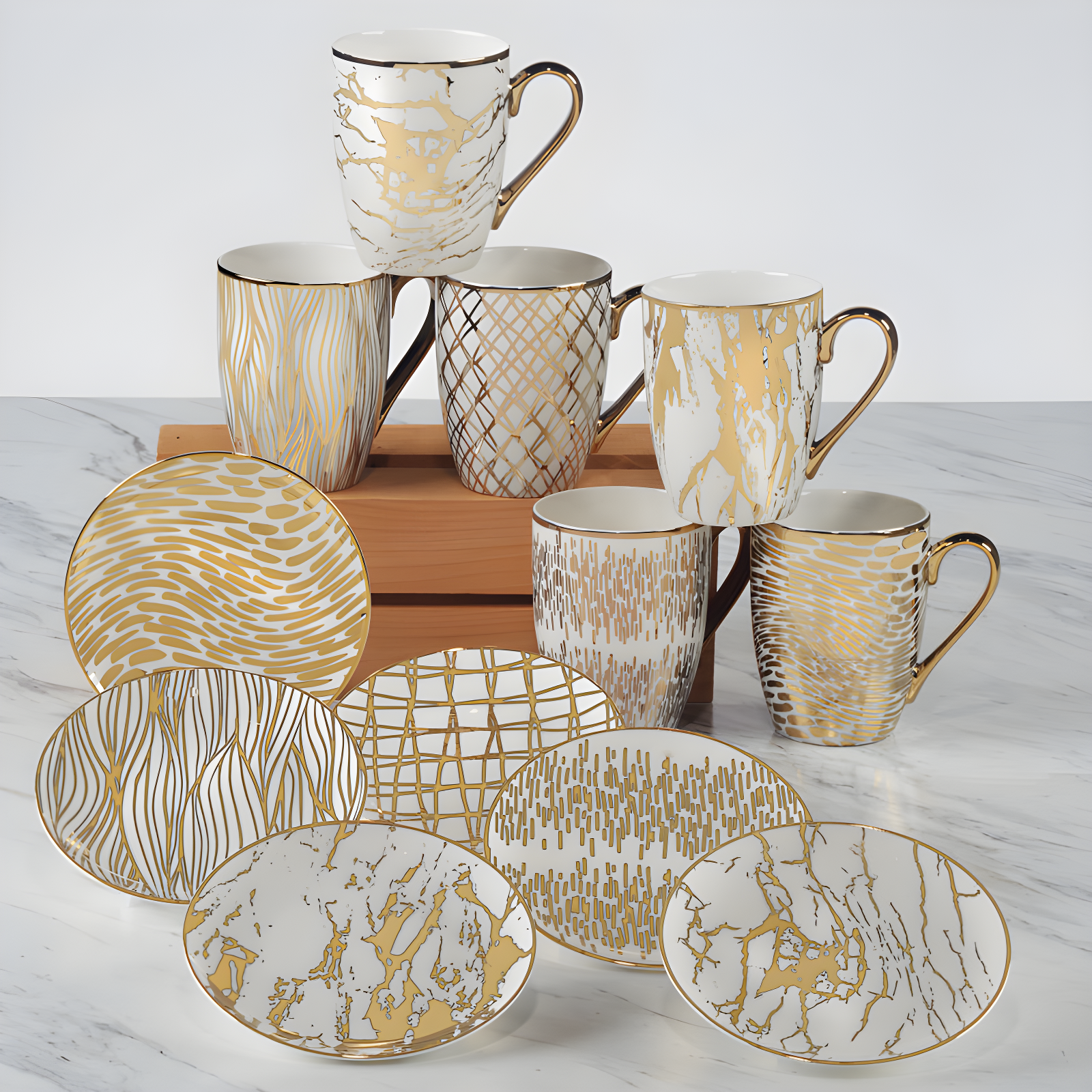 Certified International Set Of 6 Gold Plated Mugs
