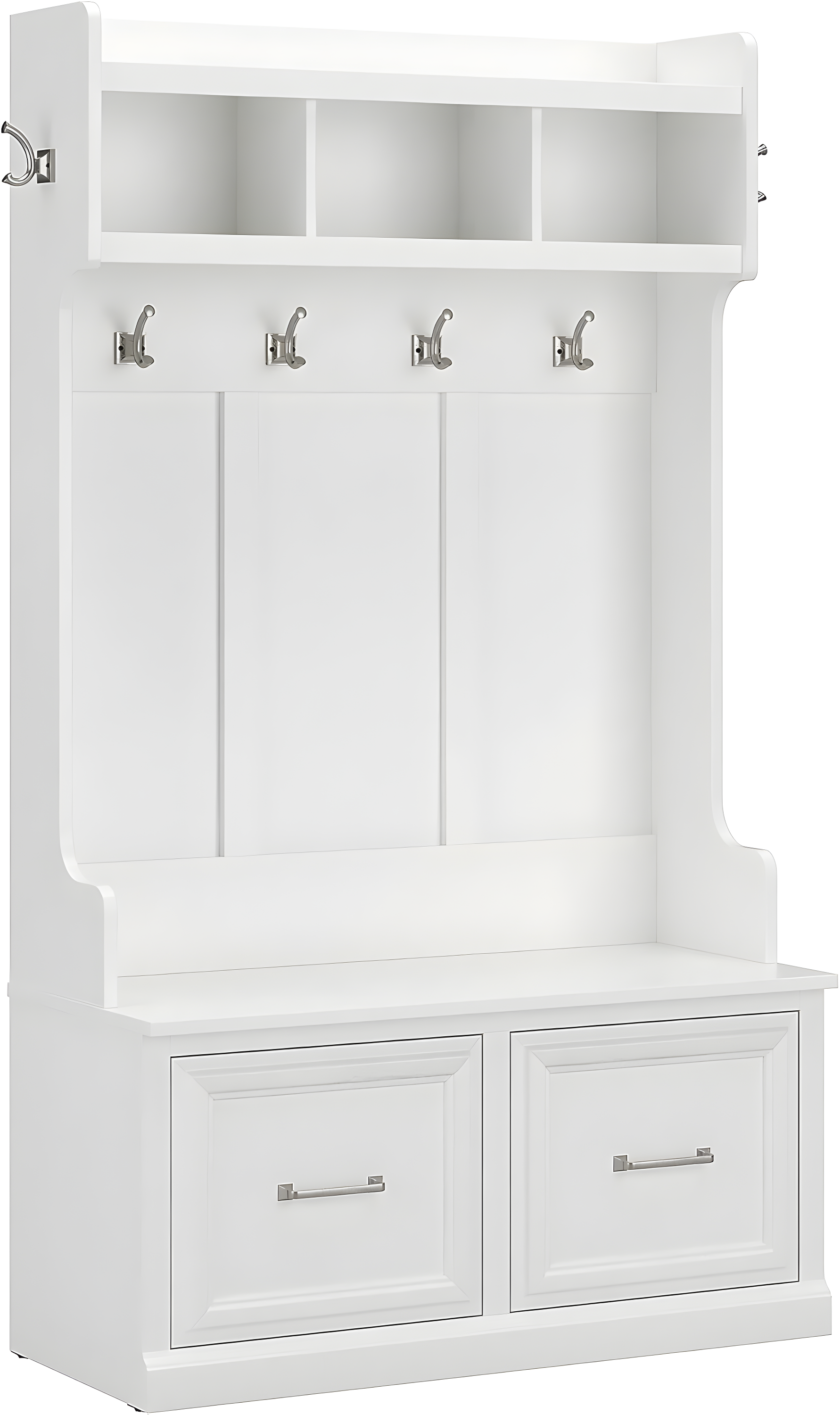 Woodland 40W Hall Tree and Shoe Bench with Doors in White Ash - Engineered Wood