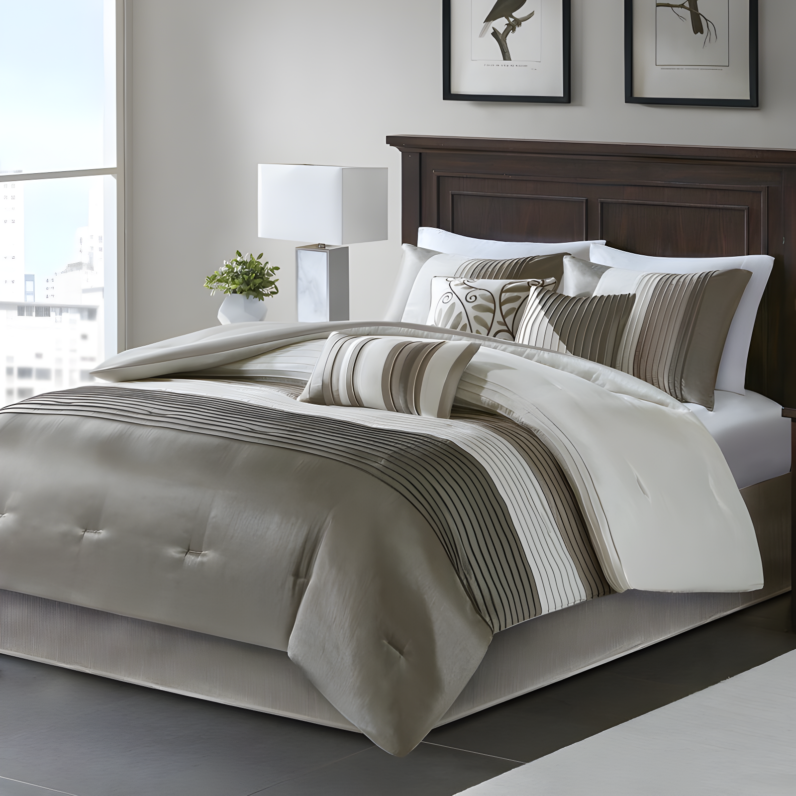 Madison Park Amherst 7 Piece Striped and Pleated Comforter Set