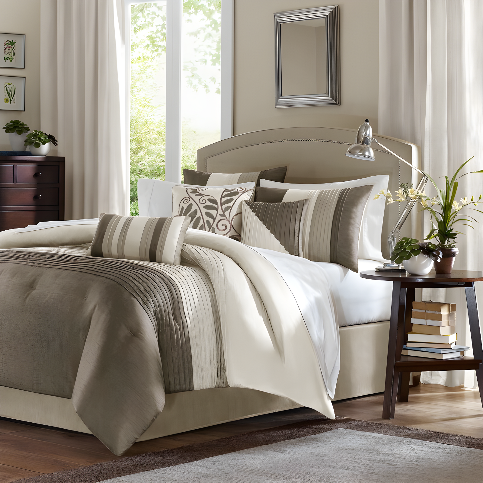 Madison Park Amherst 7 Piece Striped and Pleated Comforter Set