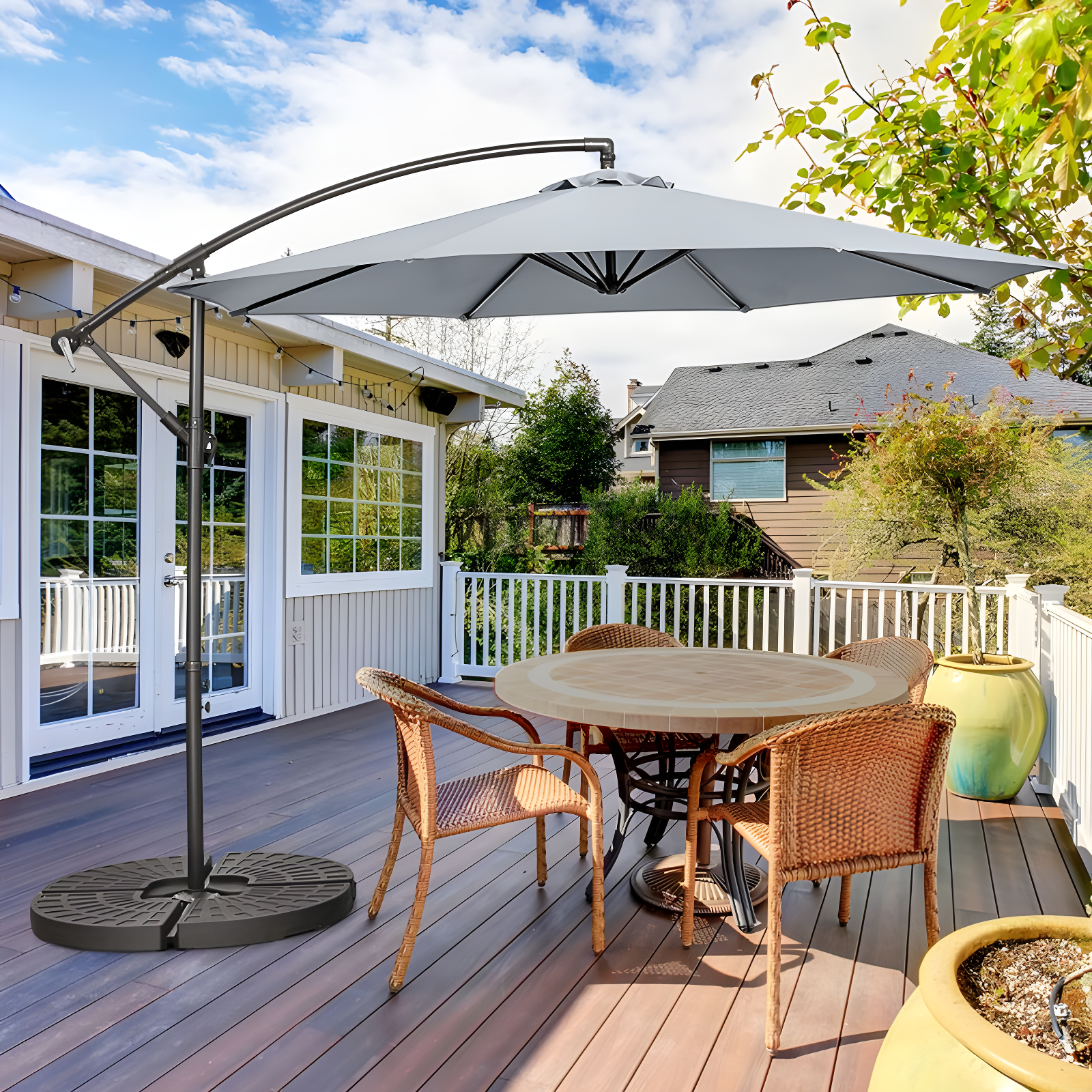 Costway  10 FT Patio Offset Umbrella w/8 Ribs Cross Base Tilt Grey