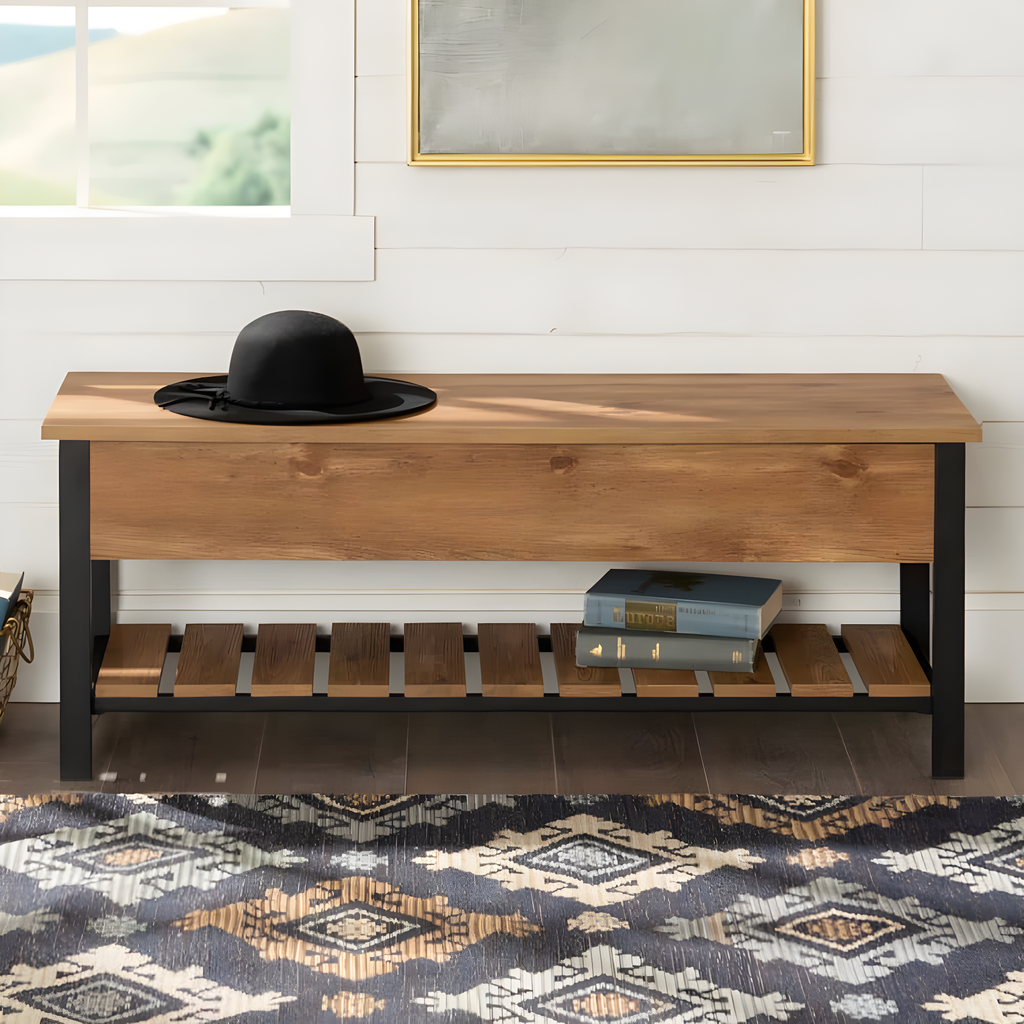 Walker Edison Storage Bench, Barnwood