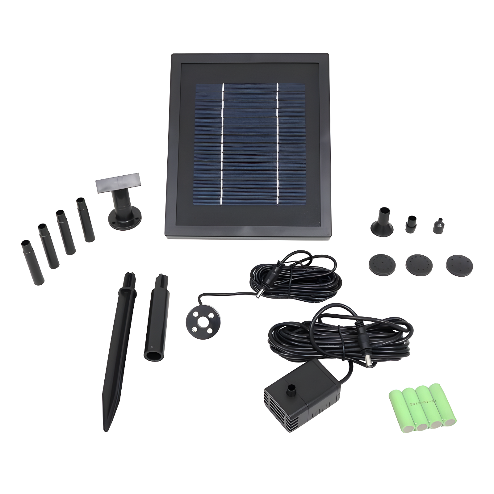 Sunnydaze Outdoor Solar Powered Water Pump and Panel Bird Bath Fountain Kit with Battery Pack and LED Lights - 65 GPH - 47"