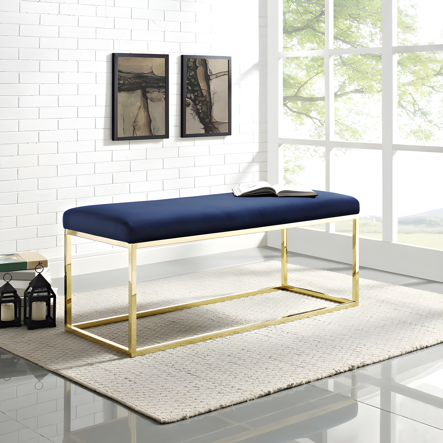 Anticipate Fabric Bench Gold Navy