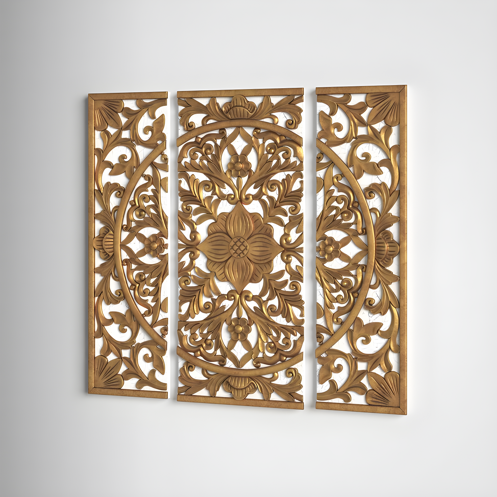 Gold Medallion Triptych 3-piece Dimensional Resin Canvas Wall Art Set