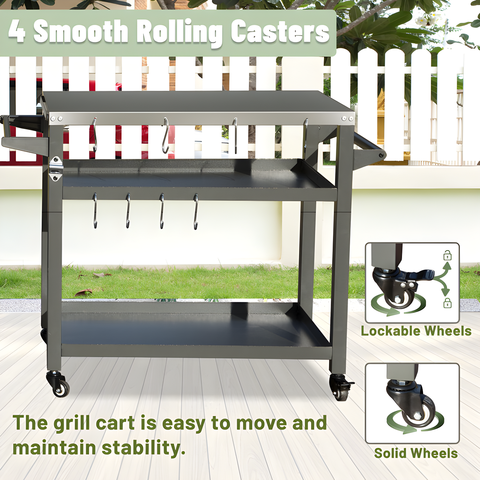 GZMWON 3-Shelf Outdoor Grill Table, Grill Cart Outdoor With Wheels, Pizza Oven Table And Food Prep Table, Blackstone Table Grill Stand  Blackstone Griddle  Outside BBQ