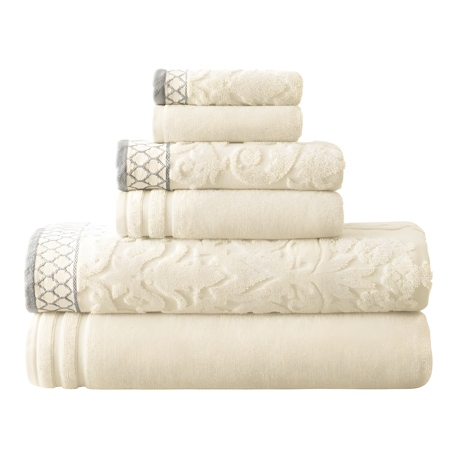 Modern Threads Modern Threads 6-Piece Damask Jacquard/Solid Ultra Soft 550GSM 100% Combed Cotton Towel Set with Embellished Borders