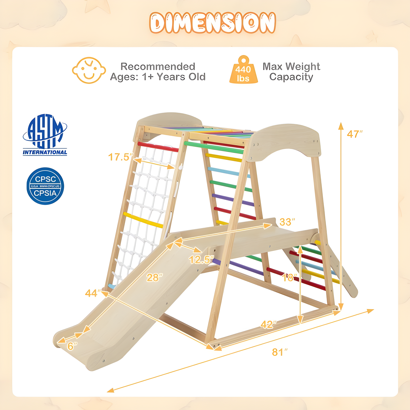 Costway 6-in-1 Indoor Jungle Gym Wooden Playground Climber Playset for Kids 1+ Years Multicolor