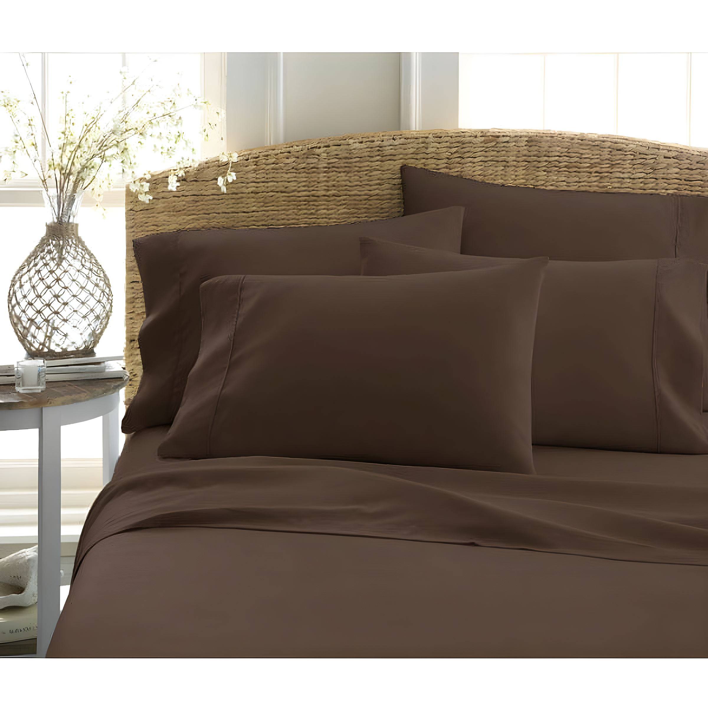 Comfort Canopy - 6 Piece Solid Chocolate Microfiber Bed Sheets for California King Beds