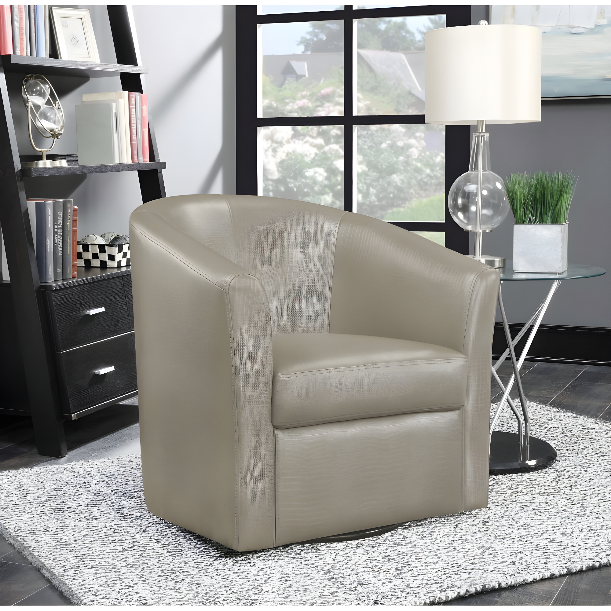 Coaster Contemporary Faux Leather Swivel Accent Chair in Gray