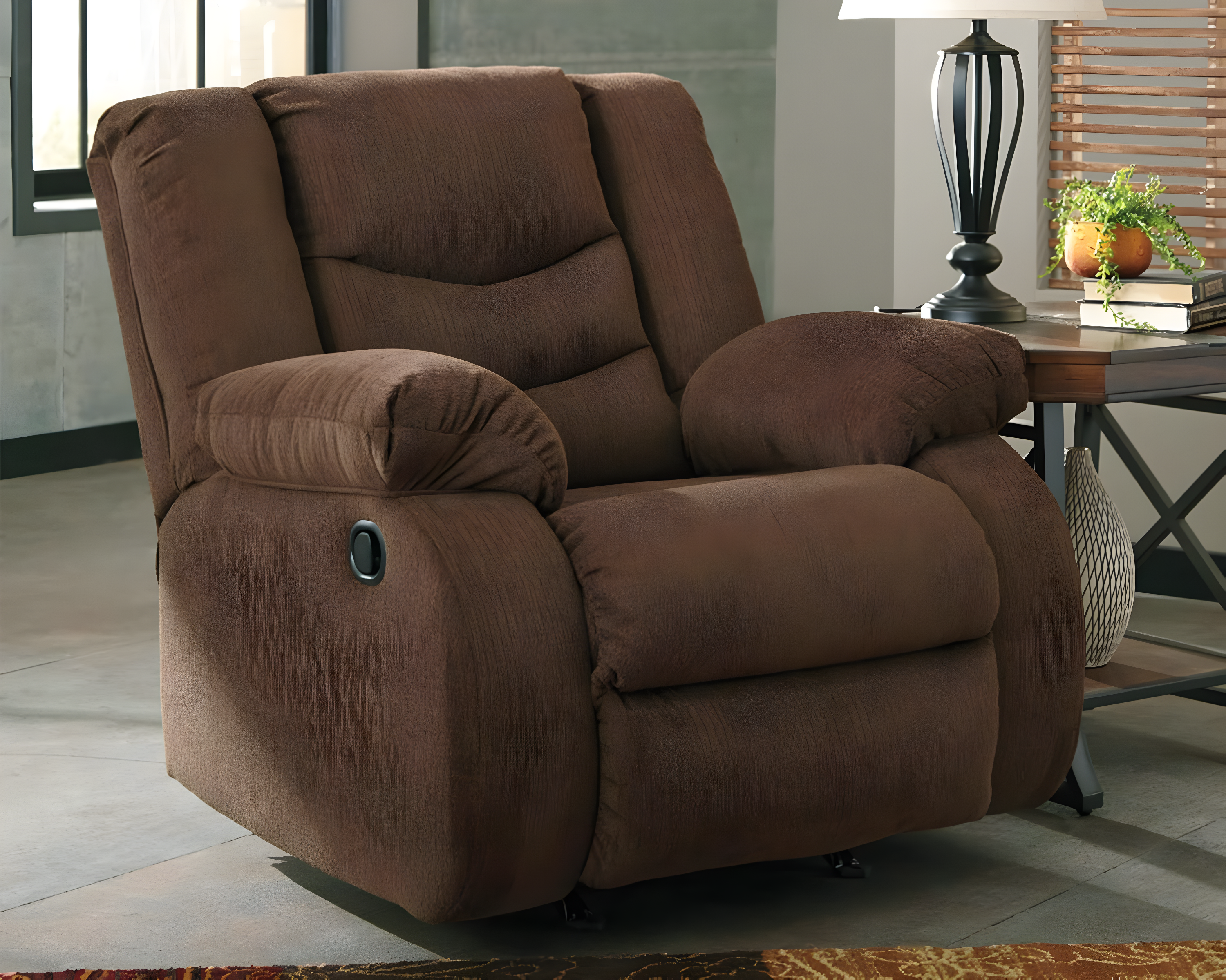 Chocolate Brown Traditional Metal Recliner with Plush Cushions